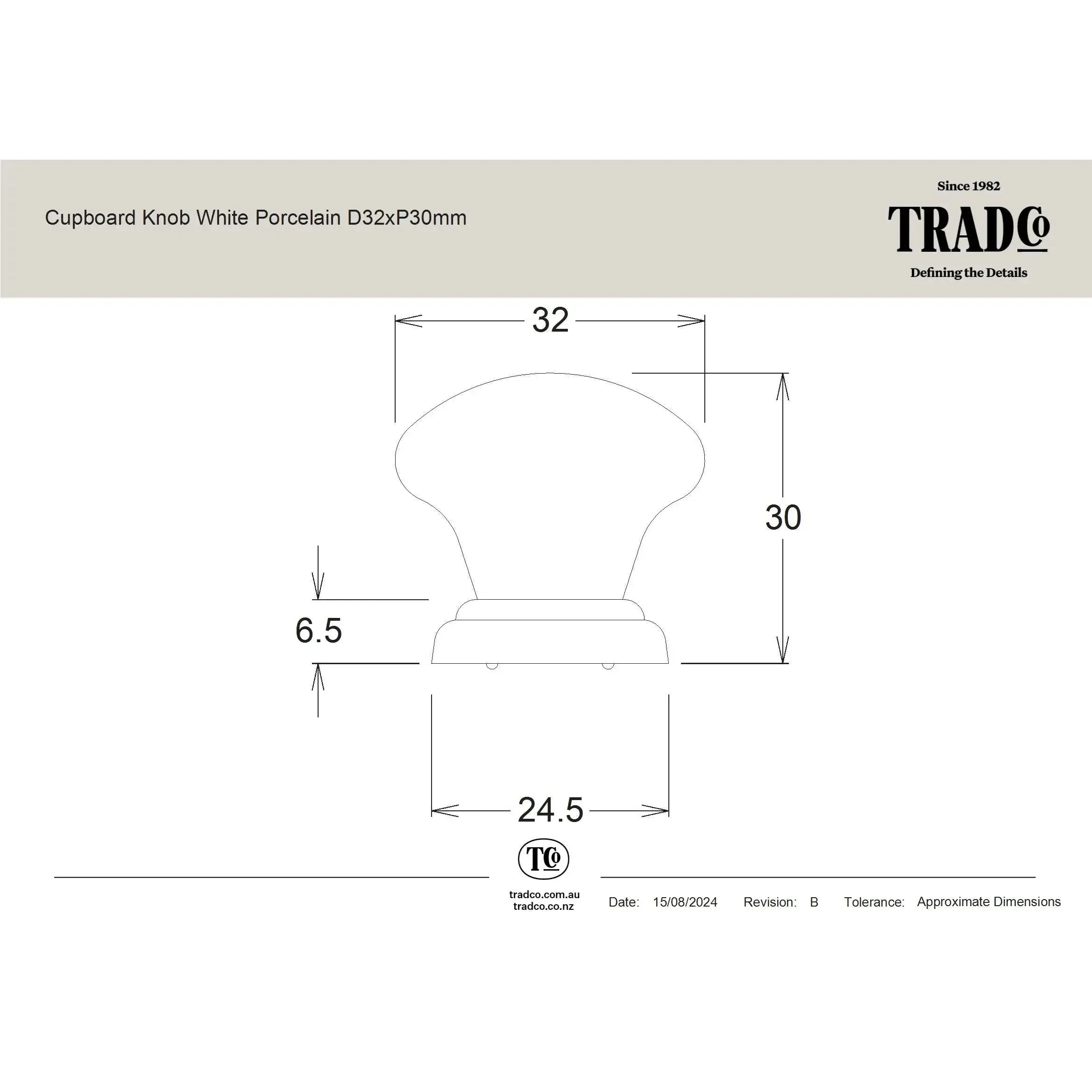 Tradco Cupboard Knob White Porcelain Antique Brass D32xP30mm - Image 2