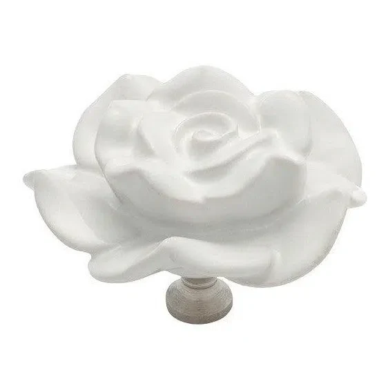 Tradco Cupboard Knob White Porcelain Flower Chrome Plated D50xP36mm