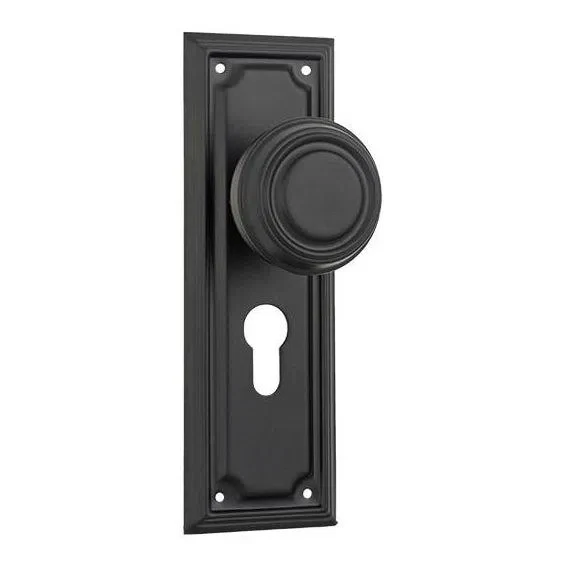 Tradco Door Knob Edwardian Euro Pair Matt Black