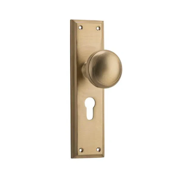 Tradco Door Knob Milton Euro Pair Unlacquered Satin Brass