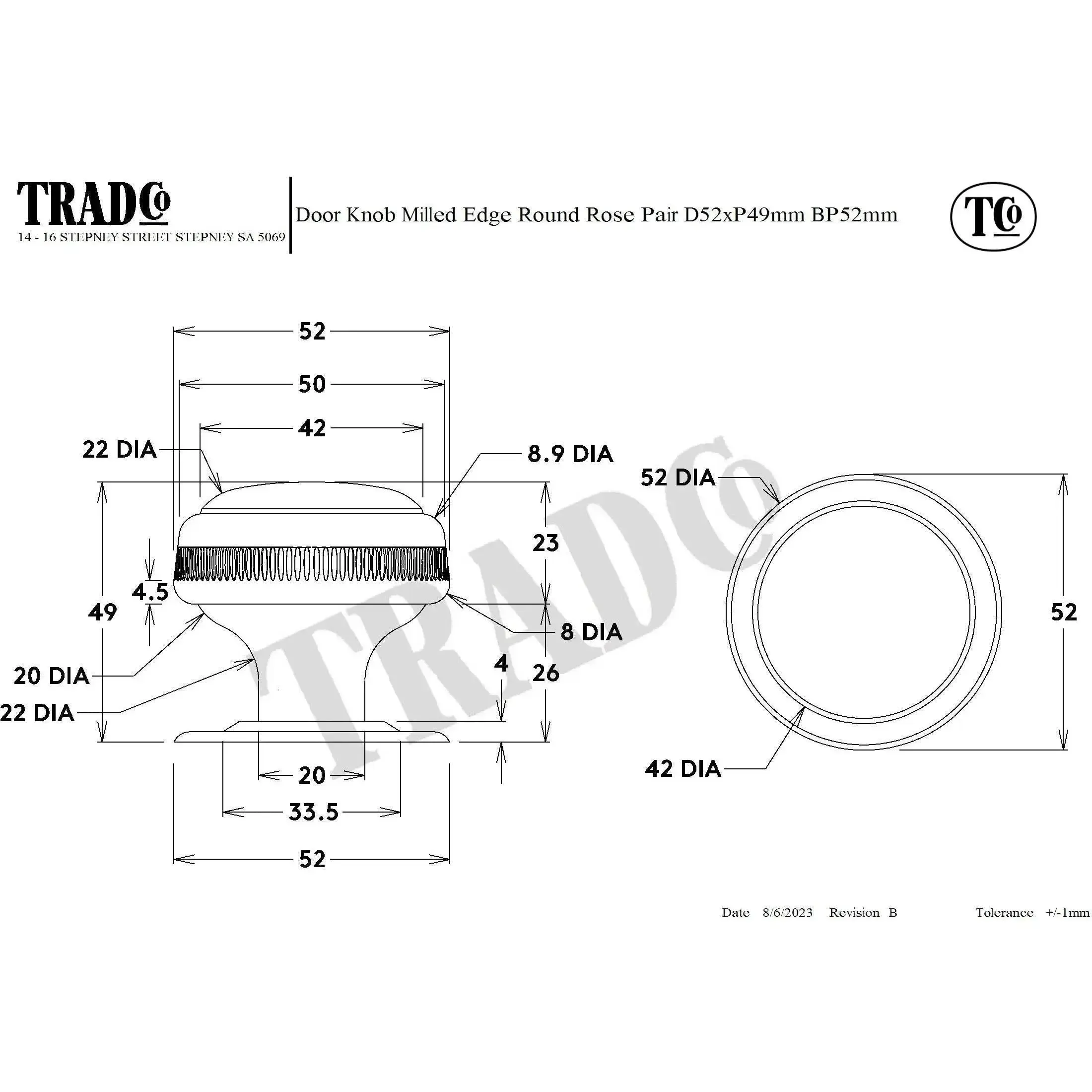 Tradco Door Knob Mortice Milled Edge Large Pair Satin Chrome - Image 2
