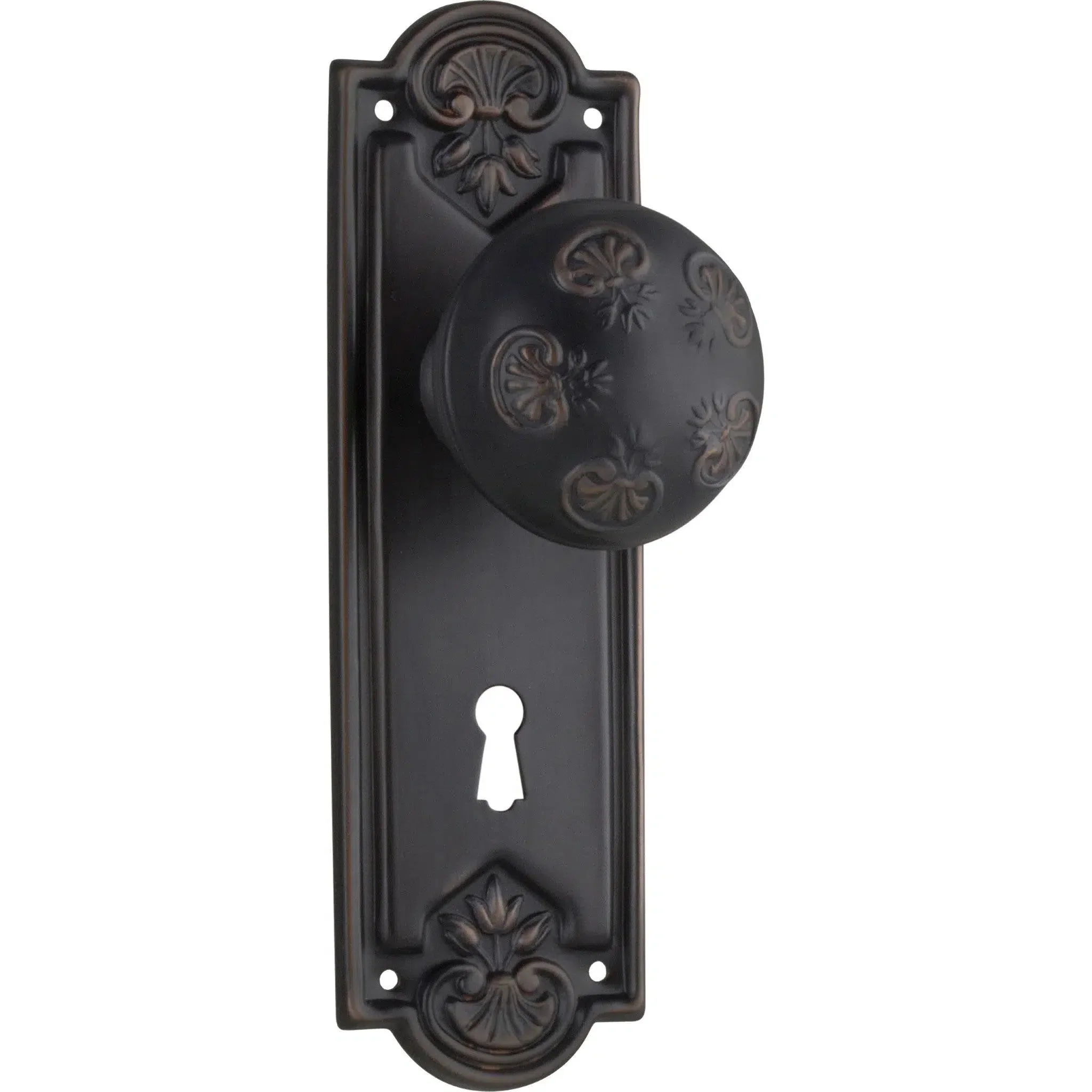 Tradco Door Knob Nouveau Lock Pair Antique Copper