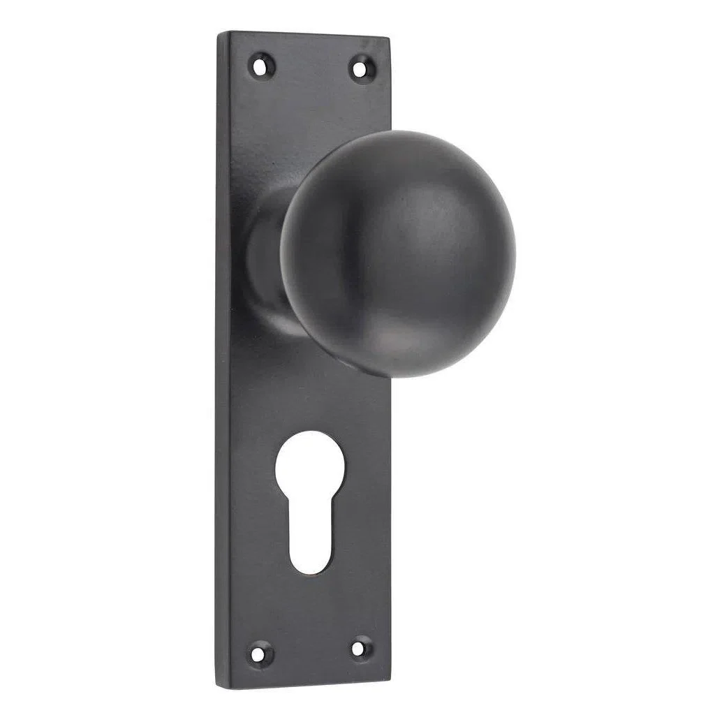 Tradco Door Knob Victorian Euro Pair Matt Black