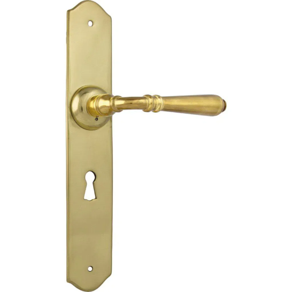 Tradco Door Handle Reims Lock Pair Unlacquered Polished Brass