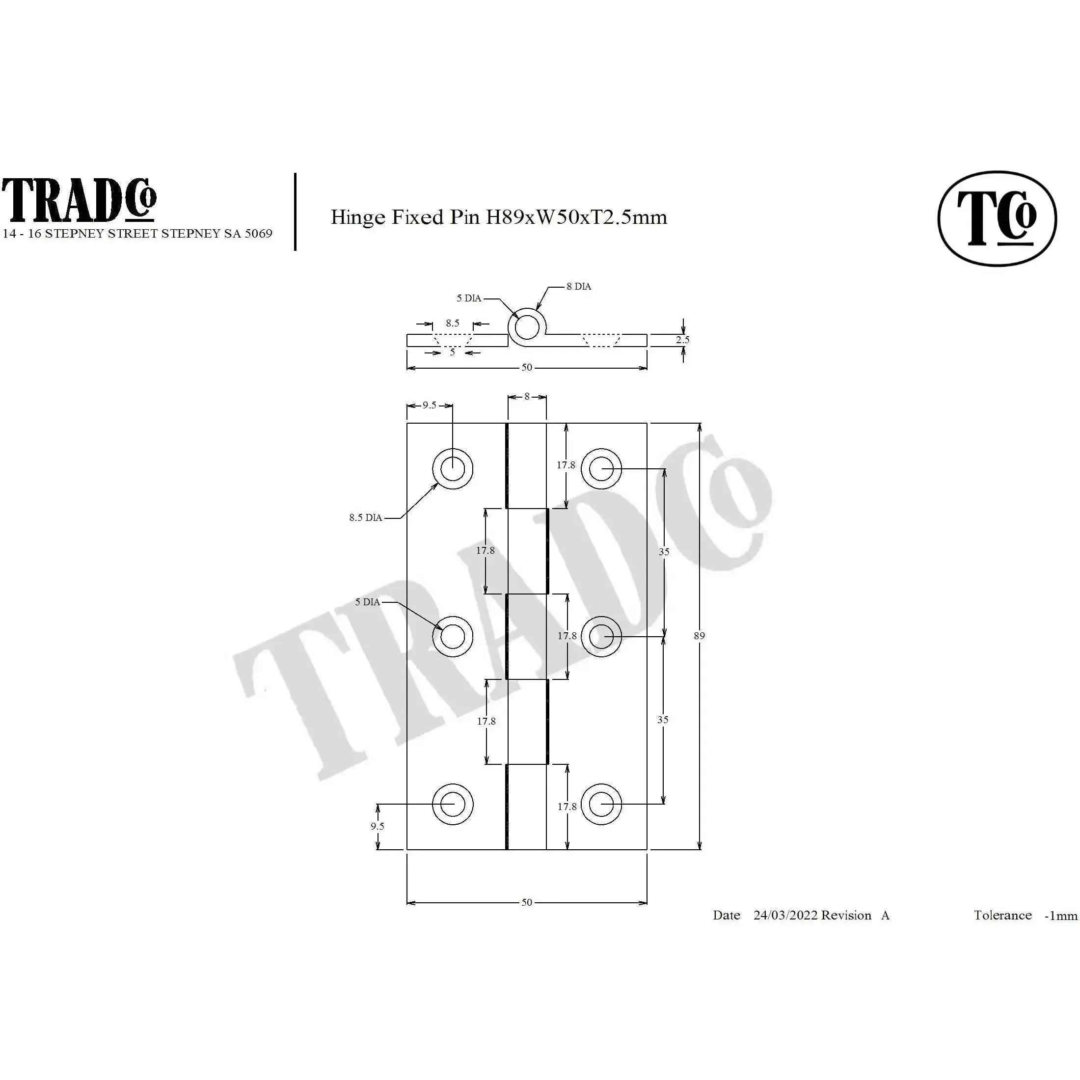 SDG Hinge Fixed Pin Polished Nickel W50mm - Image 2