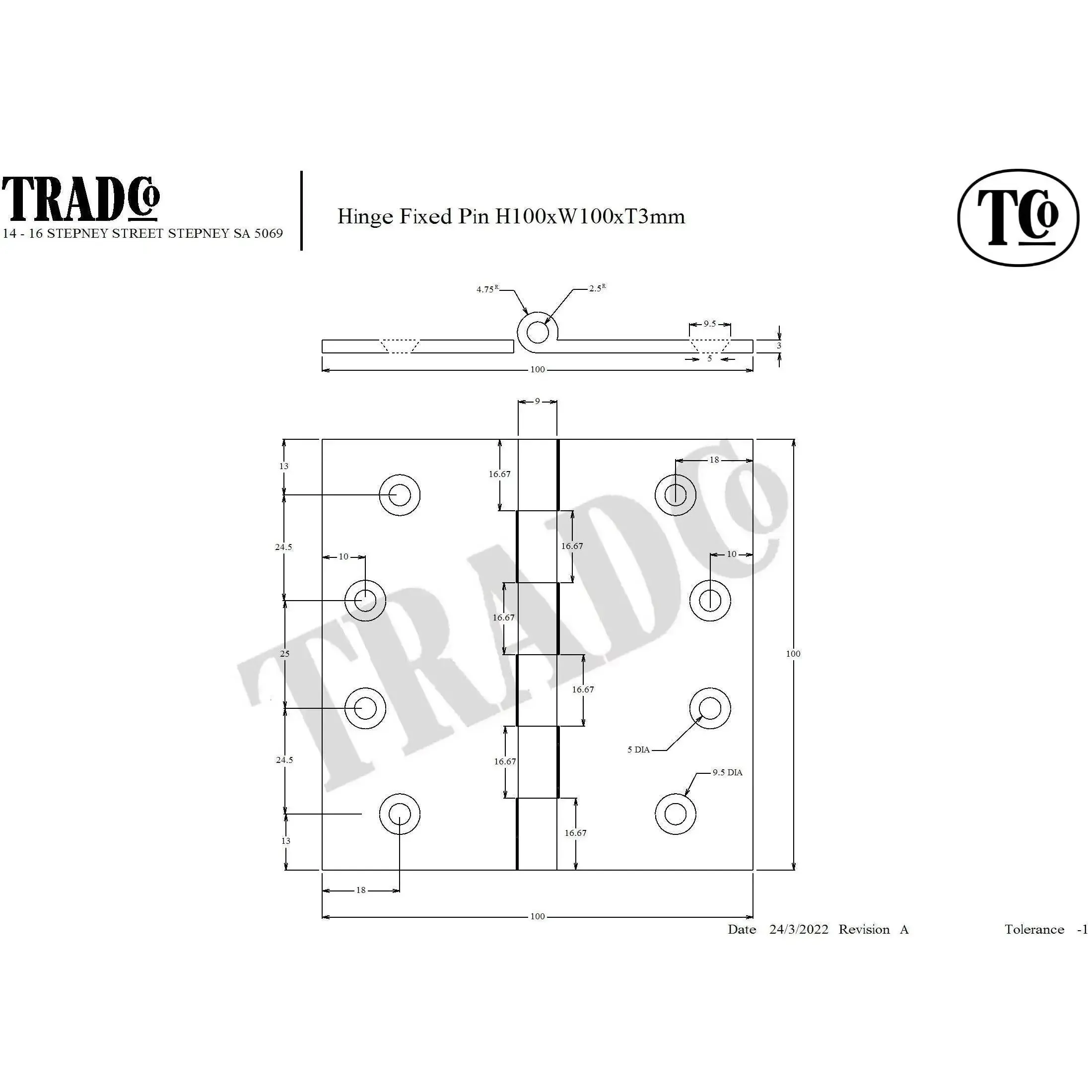 SDG Hinge Fixed Pin Satin Brass W100mm - Image 2