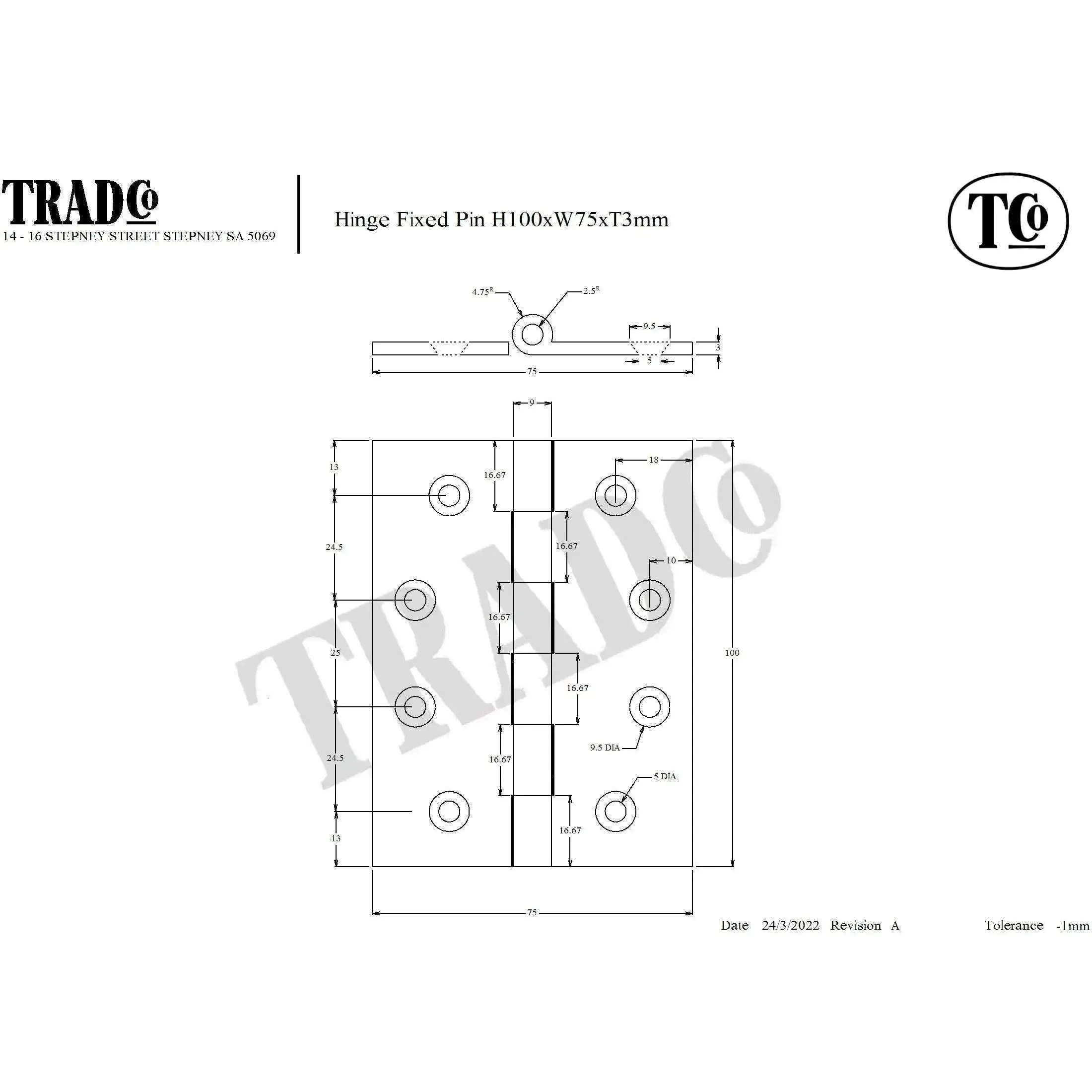 SDG Hinge Fixed Pin Unlacquered Polished Brass W75mm - Image 2
