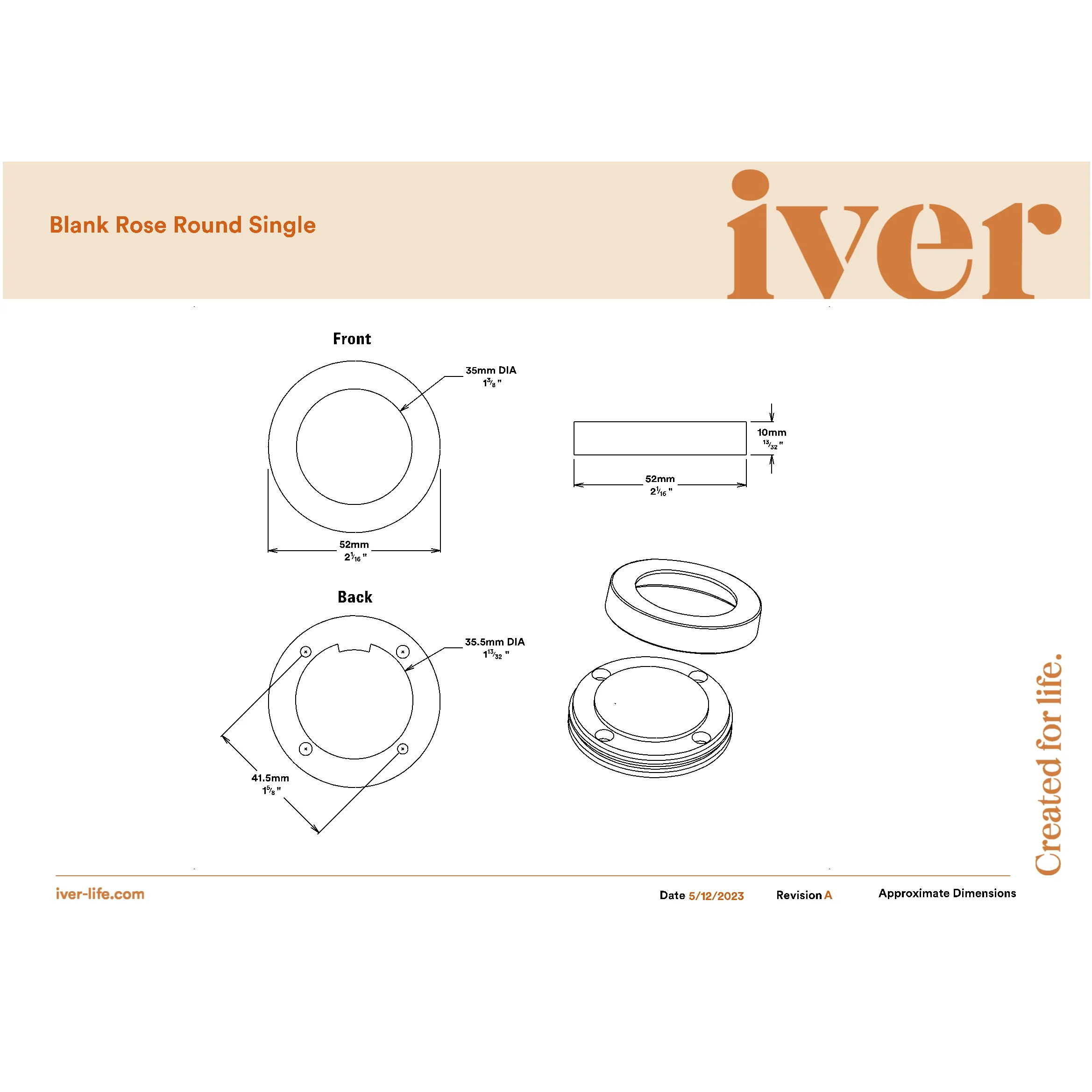 Iver Blank Rose Round Brushed Gold PVD - Image 2