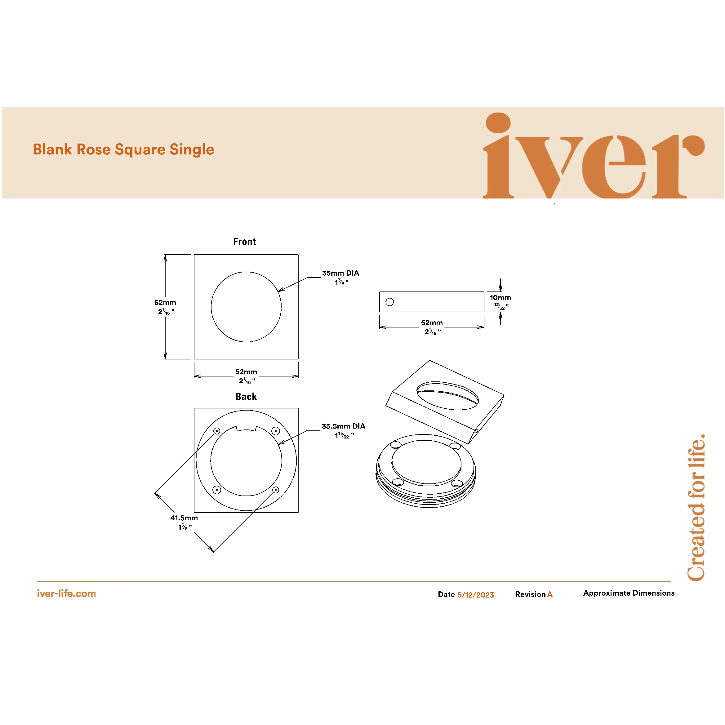 Iver Blank Rose Square Signature Brass - Image 2