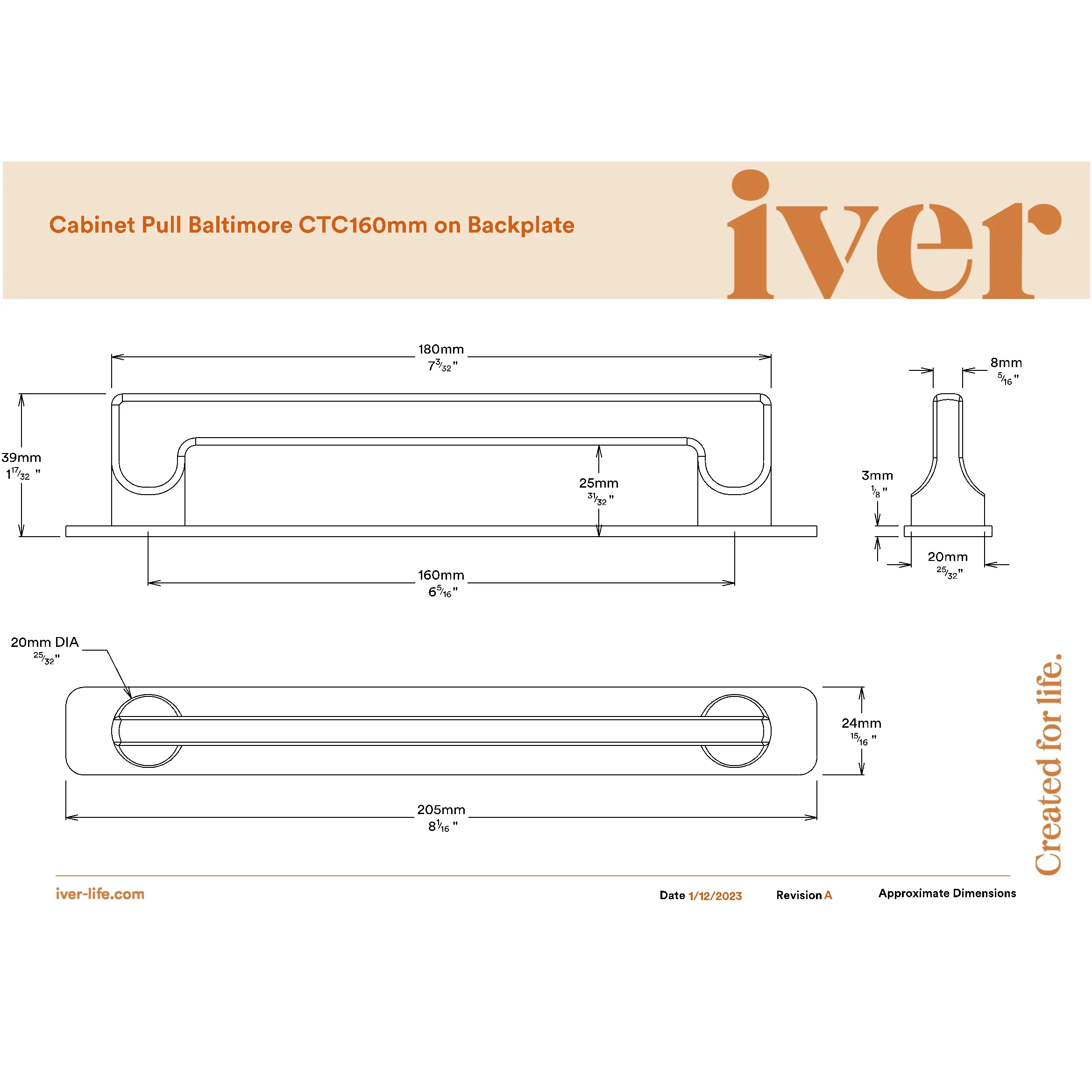 Iver Cabinet Pull Baltimore Brushed Chrome CTC160mm With Backplate - Image 2