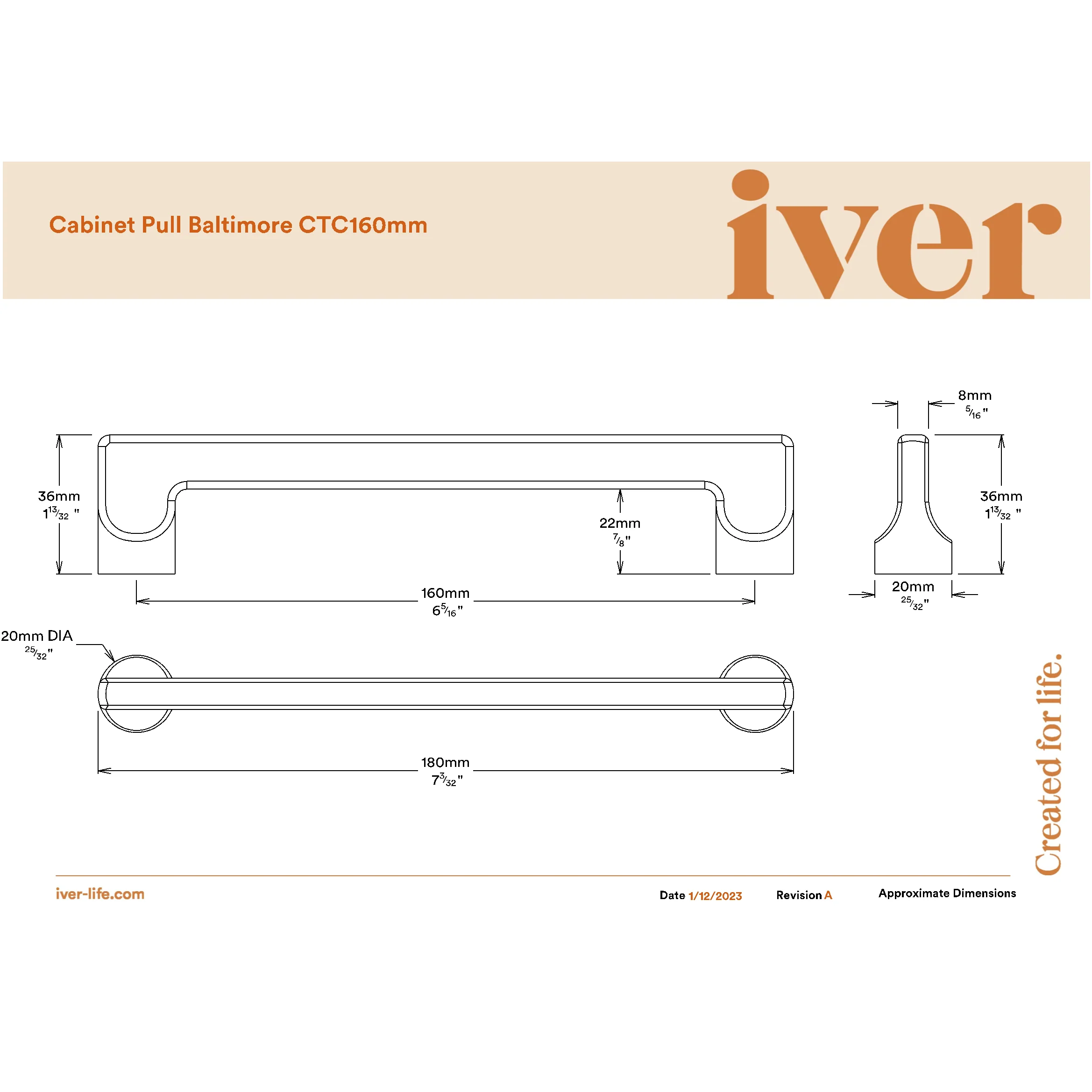 Iver Cabinet Pull Baltimore Matt Black CTC160mm - Image 2