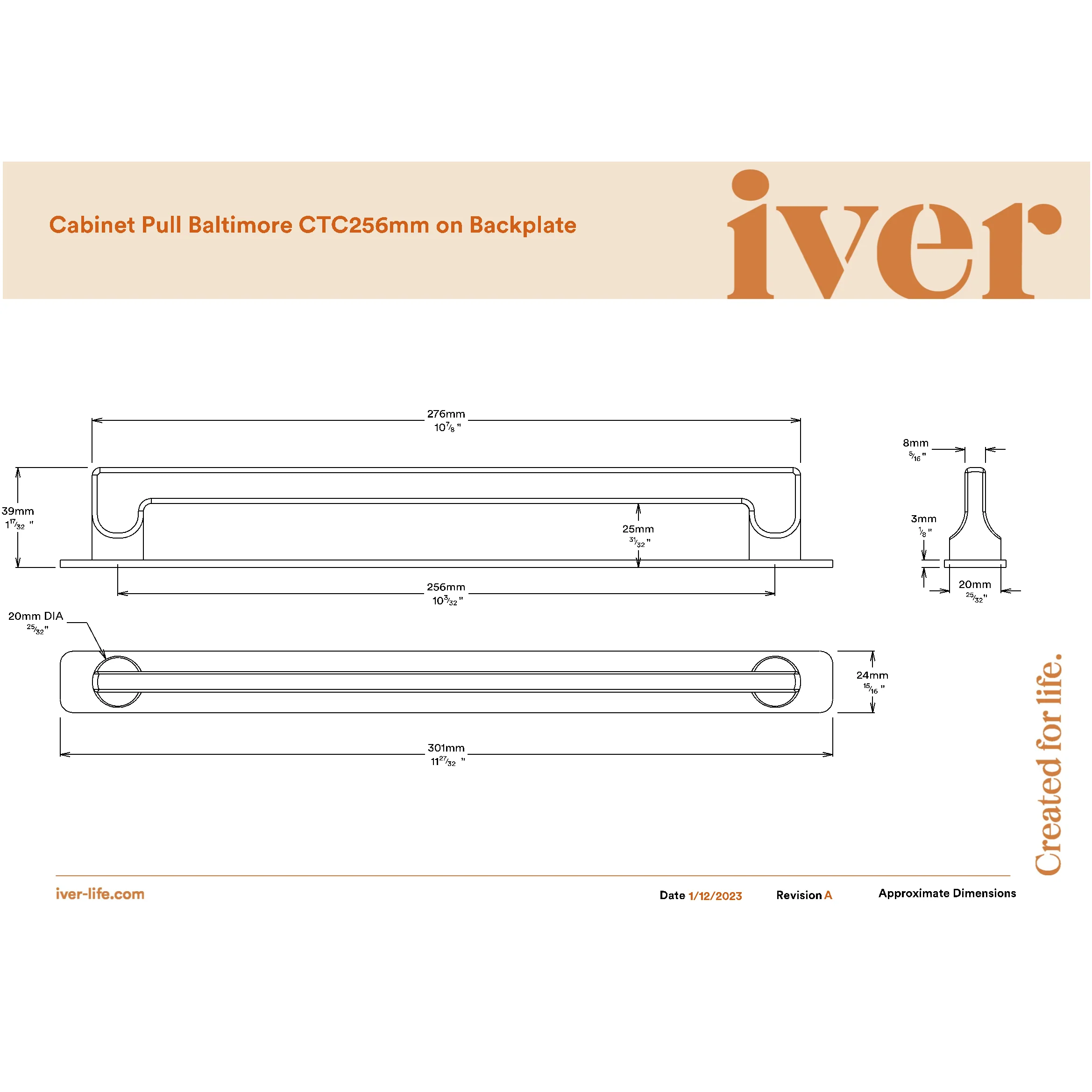 Iver Cabinet Pull Baltimore Satin Nickel CTC256mm With Backplate - Image 2