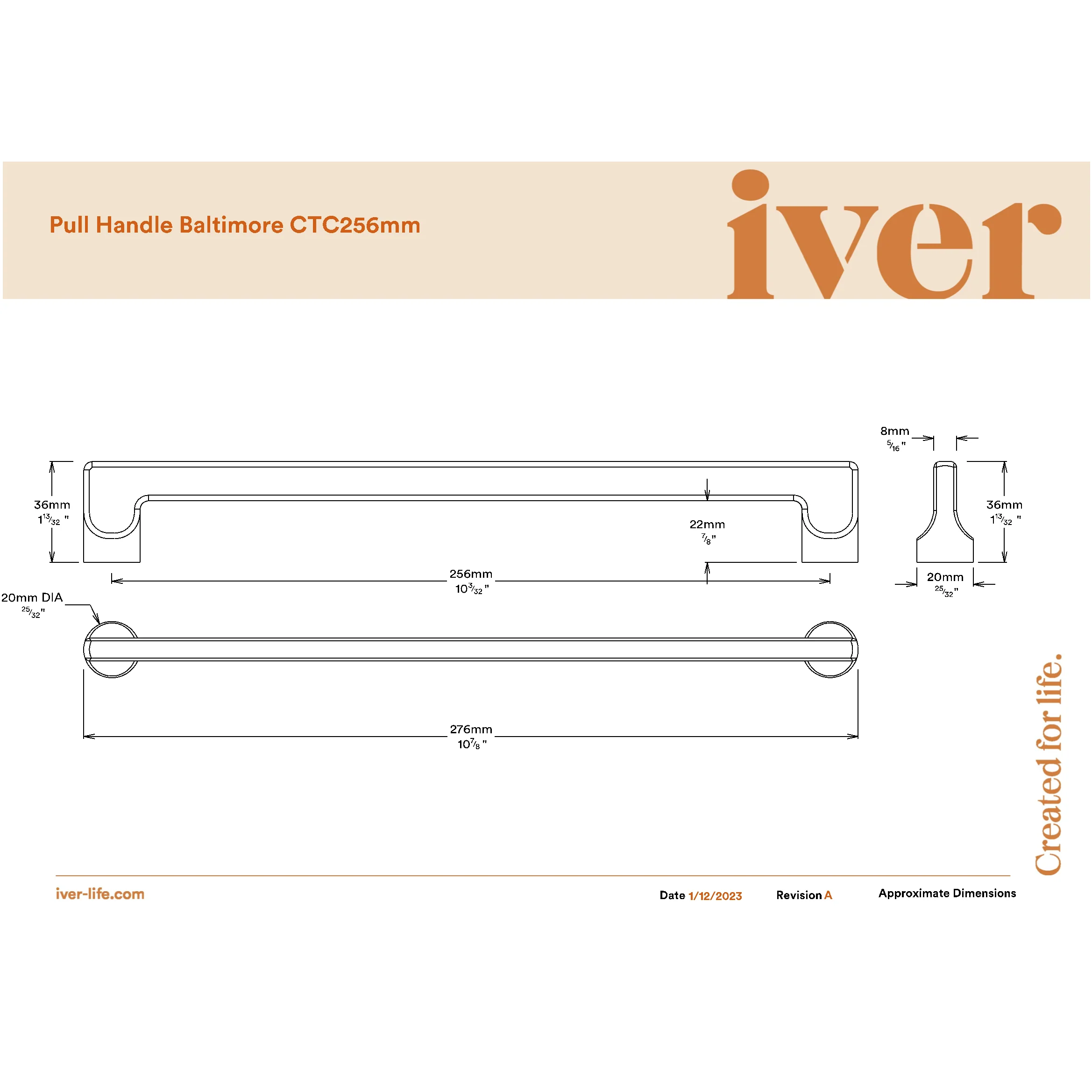 Iver Cabinet Pull Baltimore Signature Brass CTC256mm - Image 2