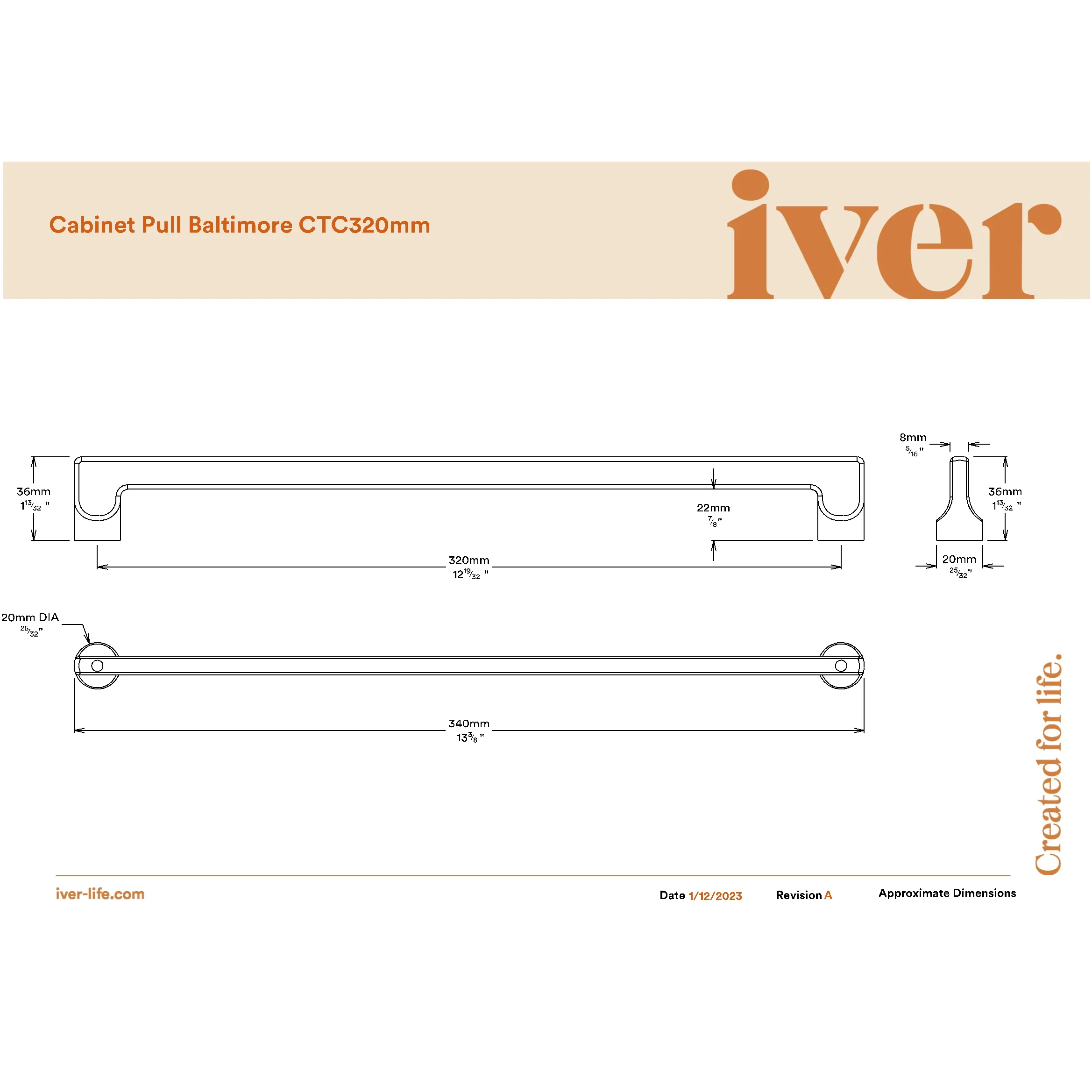 Iver Cabinet Pull Baltimore Signature Brass CTC320mm - Image 2
