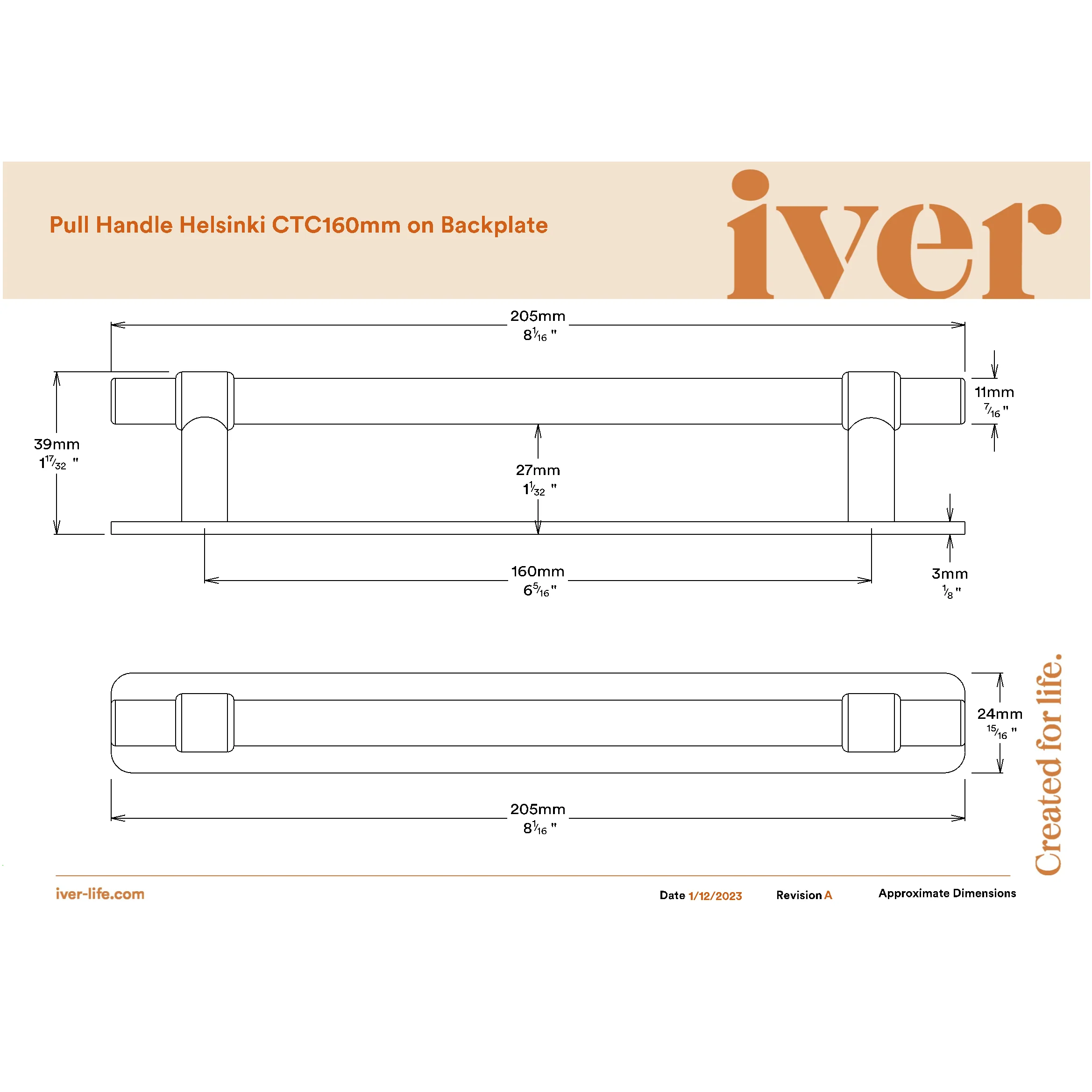 Iver Cabinet Pull Helsinki Matt Black CTC160mm With Backplate - Image 2