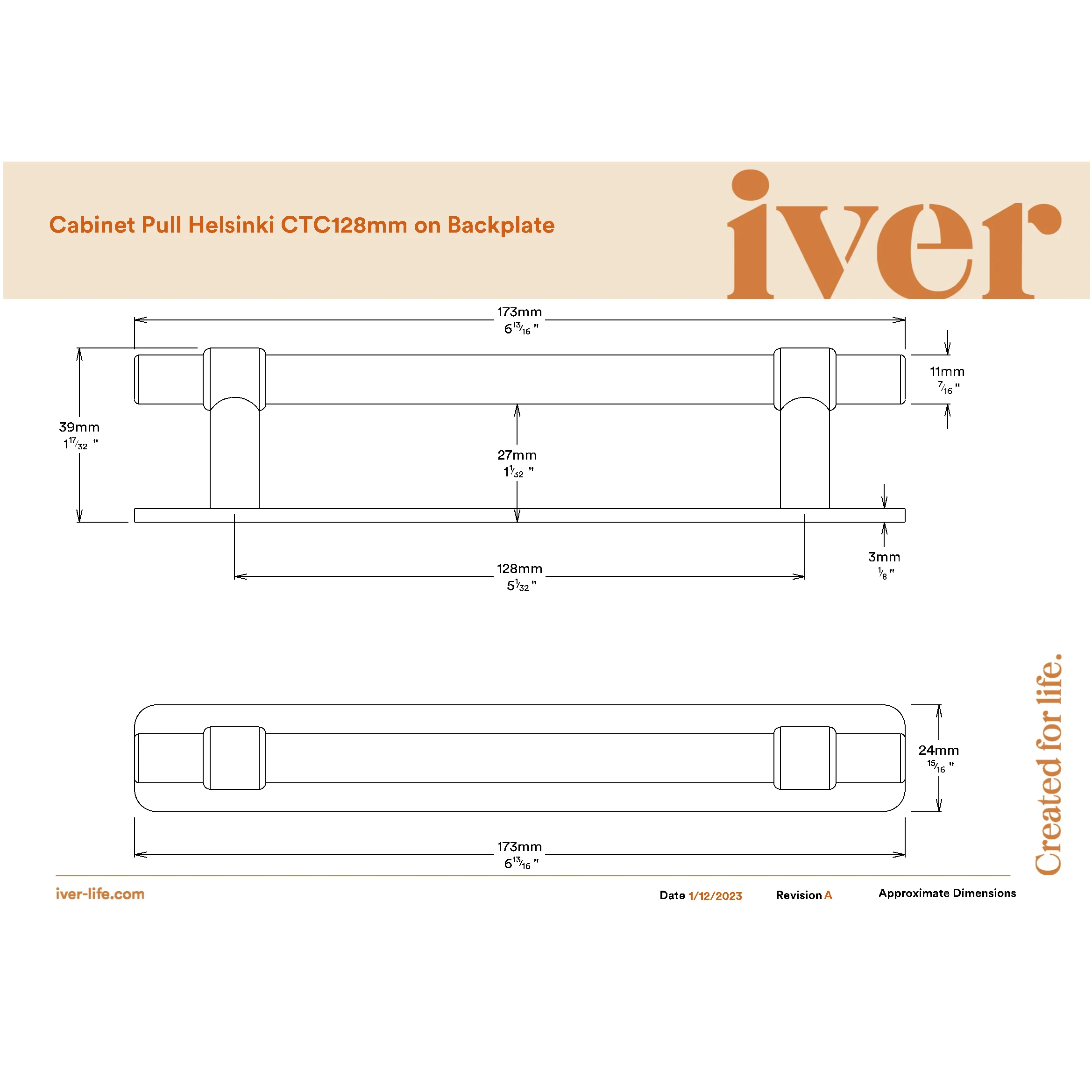 Iver Cabinet Pull Helsinki Polished Chrome CTC128mm With Backplate - Image 2
