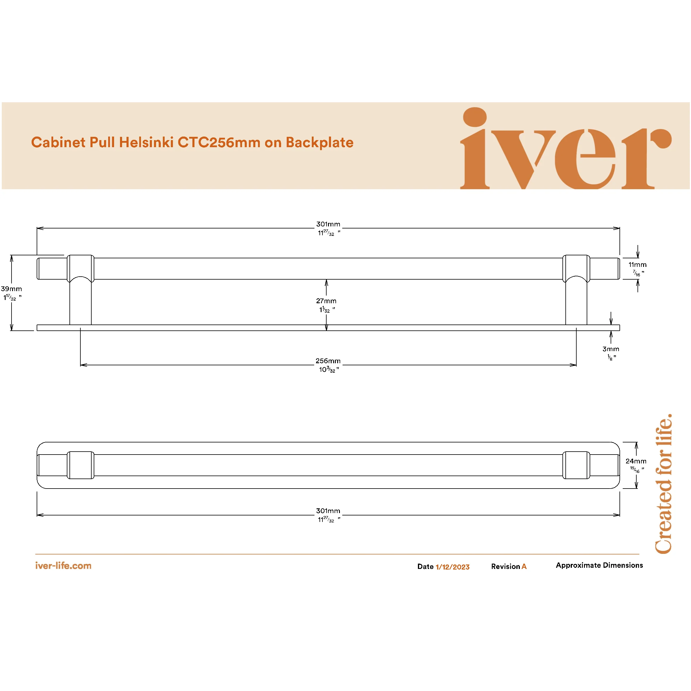 Iver Cabinet Pull Helsinki Polished Chrome CTC256mm With Backplate - Image 2