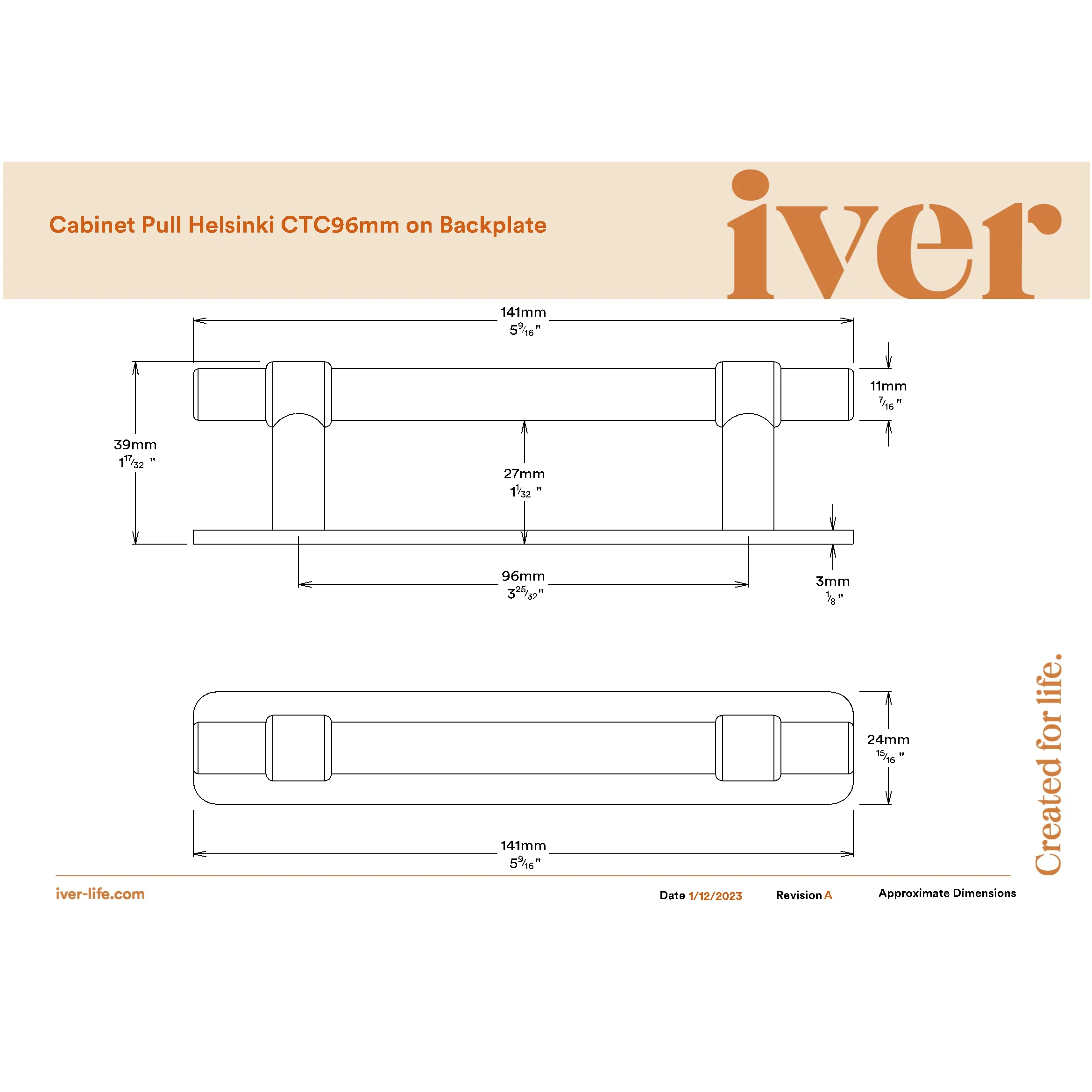 Iver Cabinet Pull Helsinki Satin Nickel CTC96mm With Backplate - Image 2