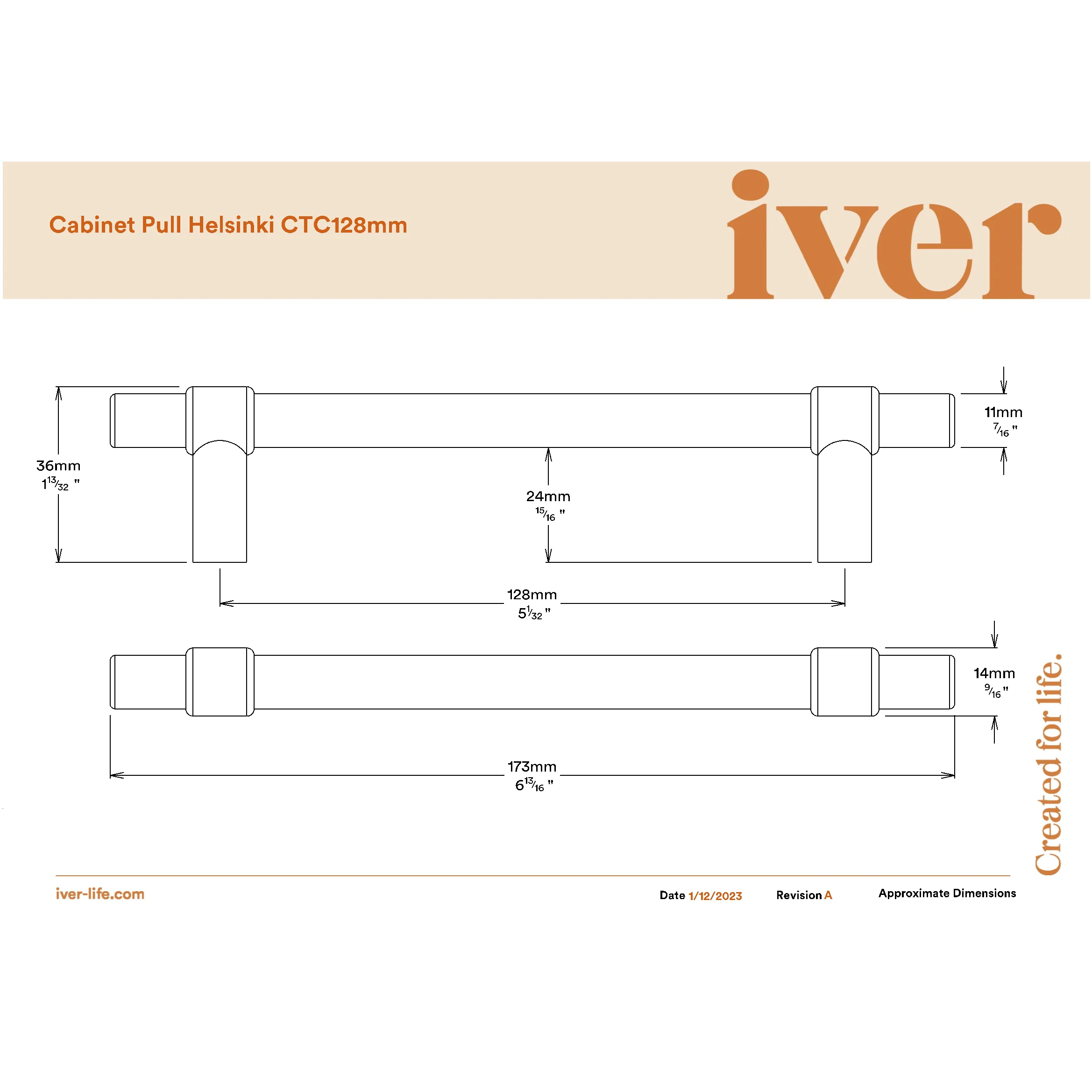 Iver Cabinet Pull Helsinki Signature Brass CTC128mm - Image 2