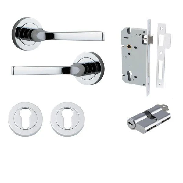 Iver Door Handle Annecy Round Rose Pair Key/Key Polished Chrome Entrance Kit
