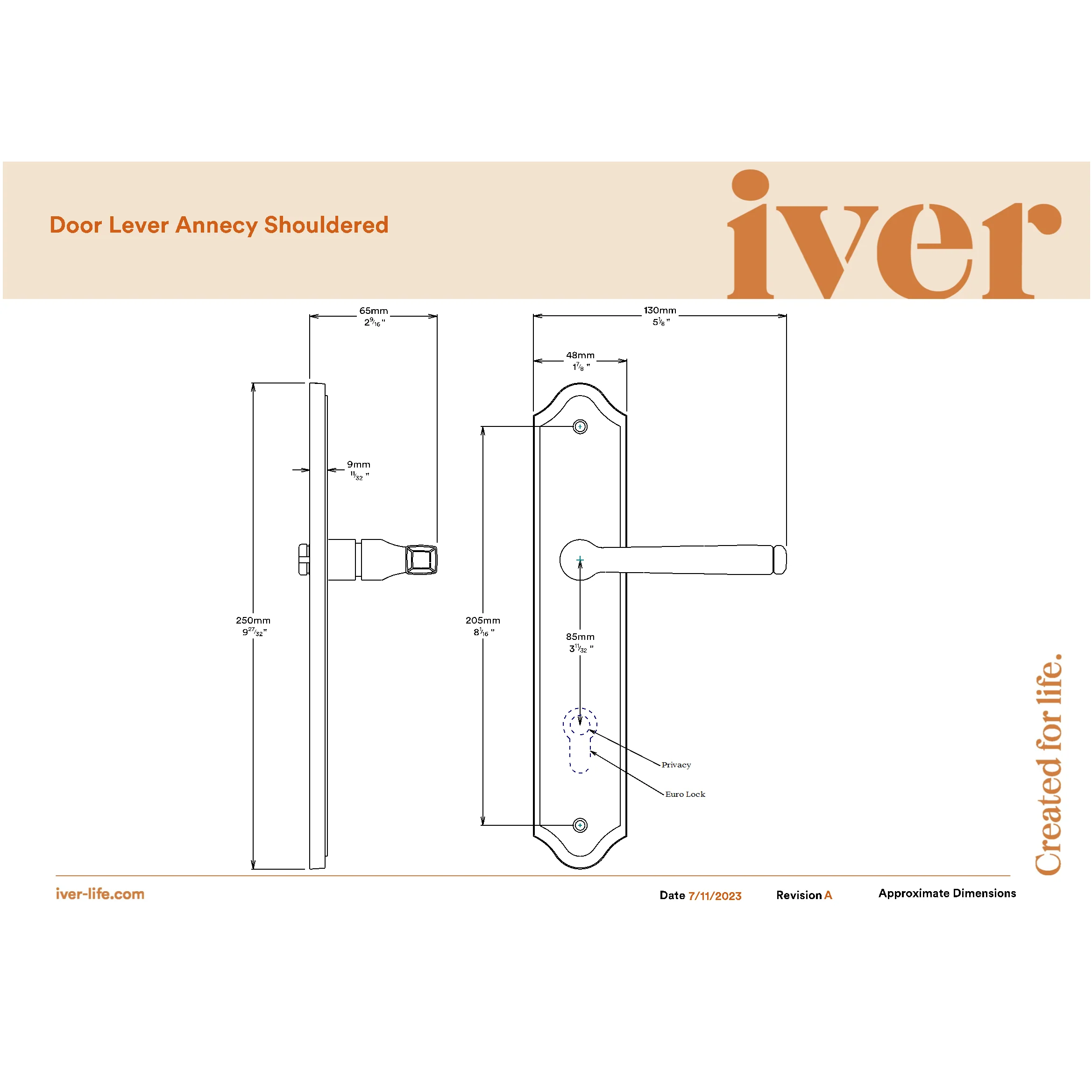 Iver Door Handle Annecy Shouldered Latch Pair Satin Nickel - Image 2