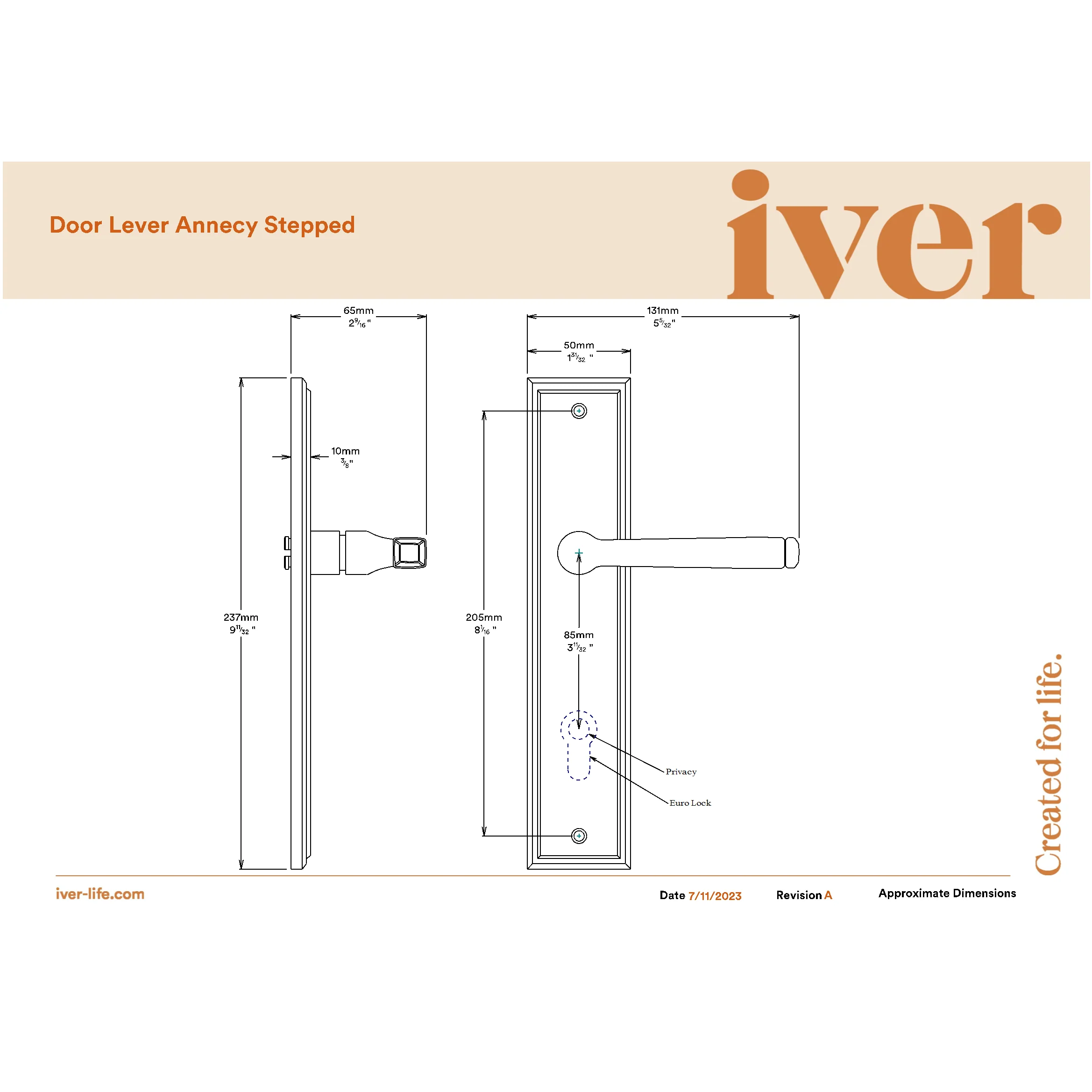 Iver Door Handle Annecy Stepped Euro Key/Thumb Polished Nickel Entrance Kit - Image 2