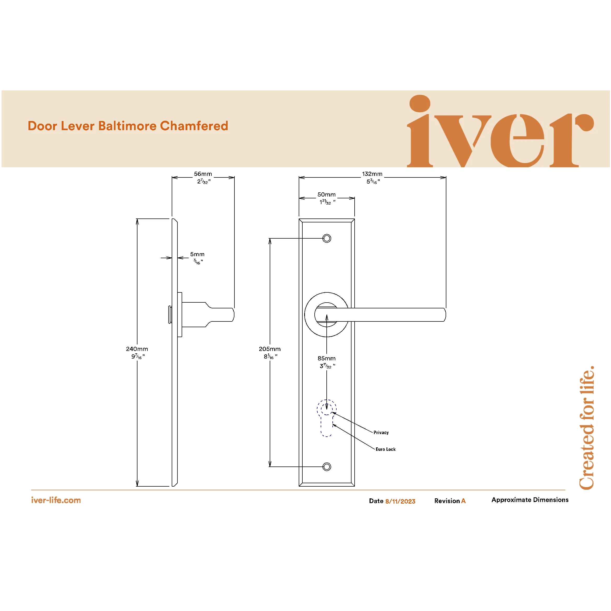 Iver Door Handle Baltimore Chamfered Key/Thumb Brushed Brass Entrance Kit - Image 2