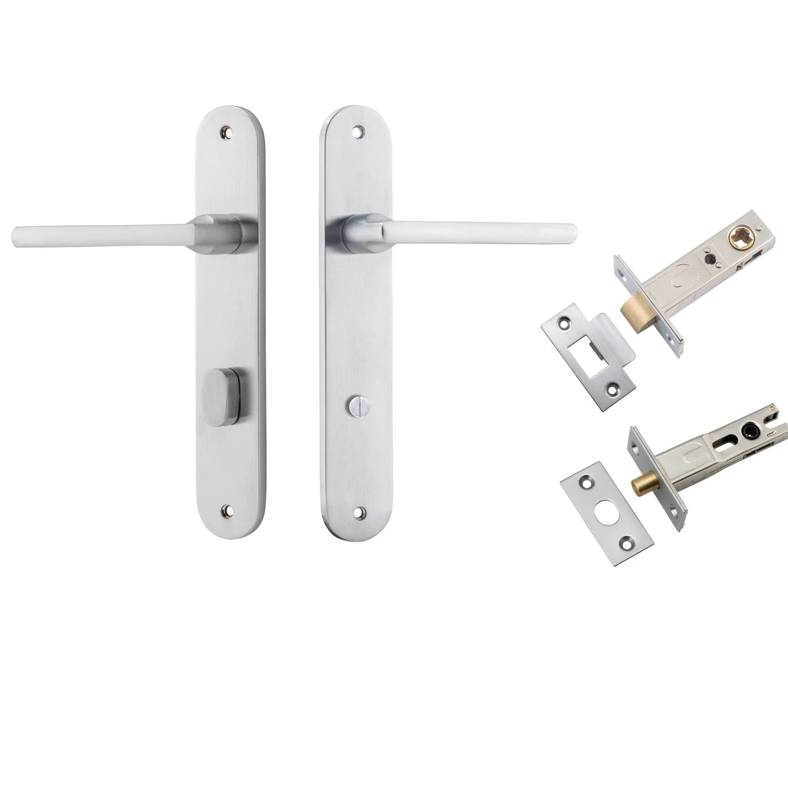 Iver Door Handle Baltimore Oval Privacy Brushed Chrome Inbuilt Privacy Kit