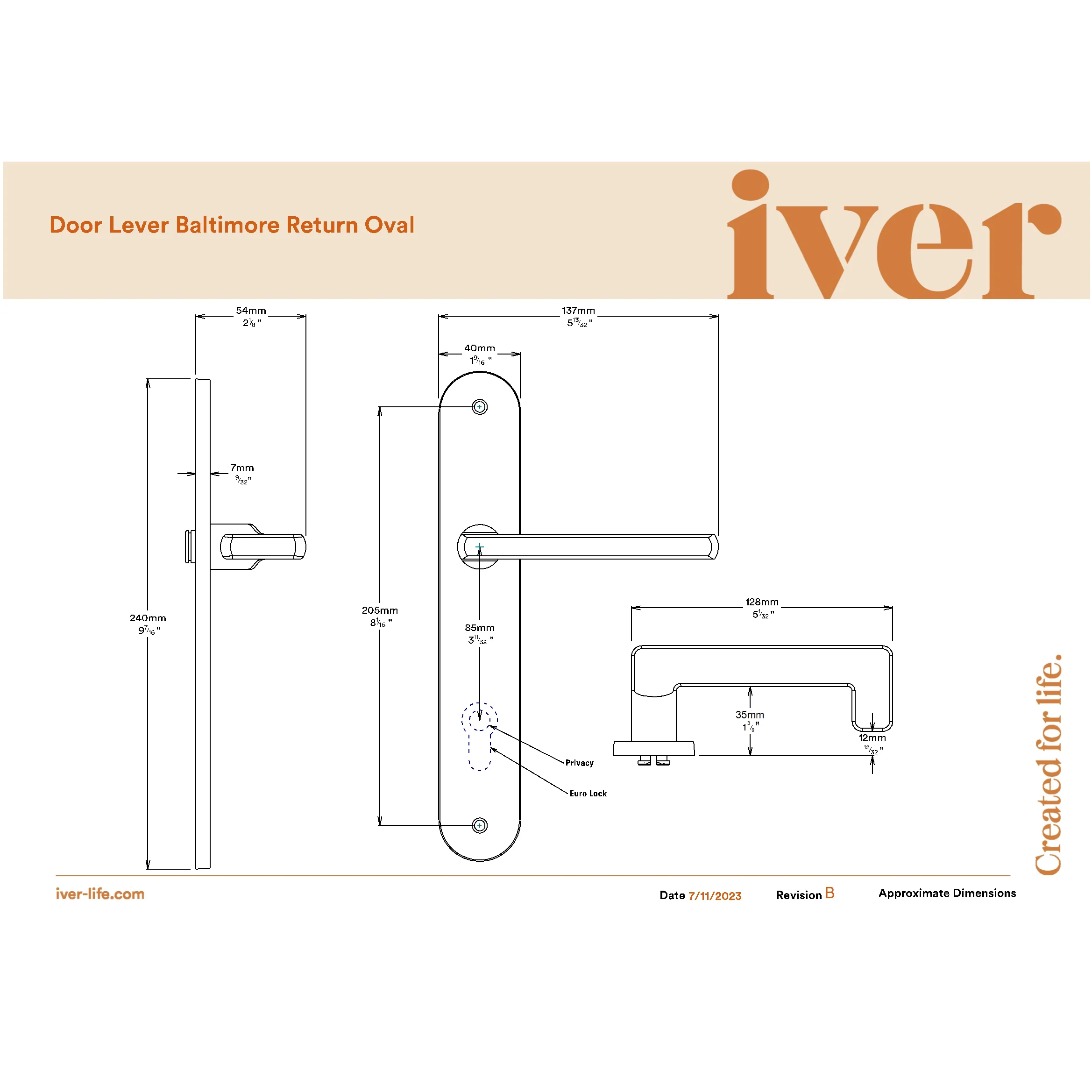 Iver Door Handle Baltimore Return Oval Latch Pair Brushed Brass - Image 2