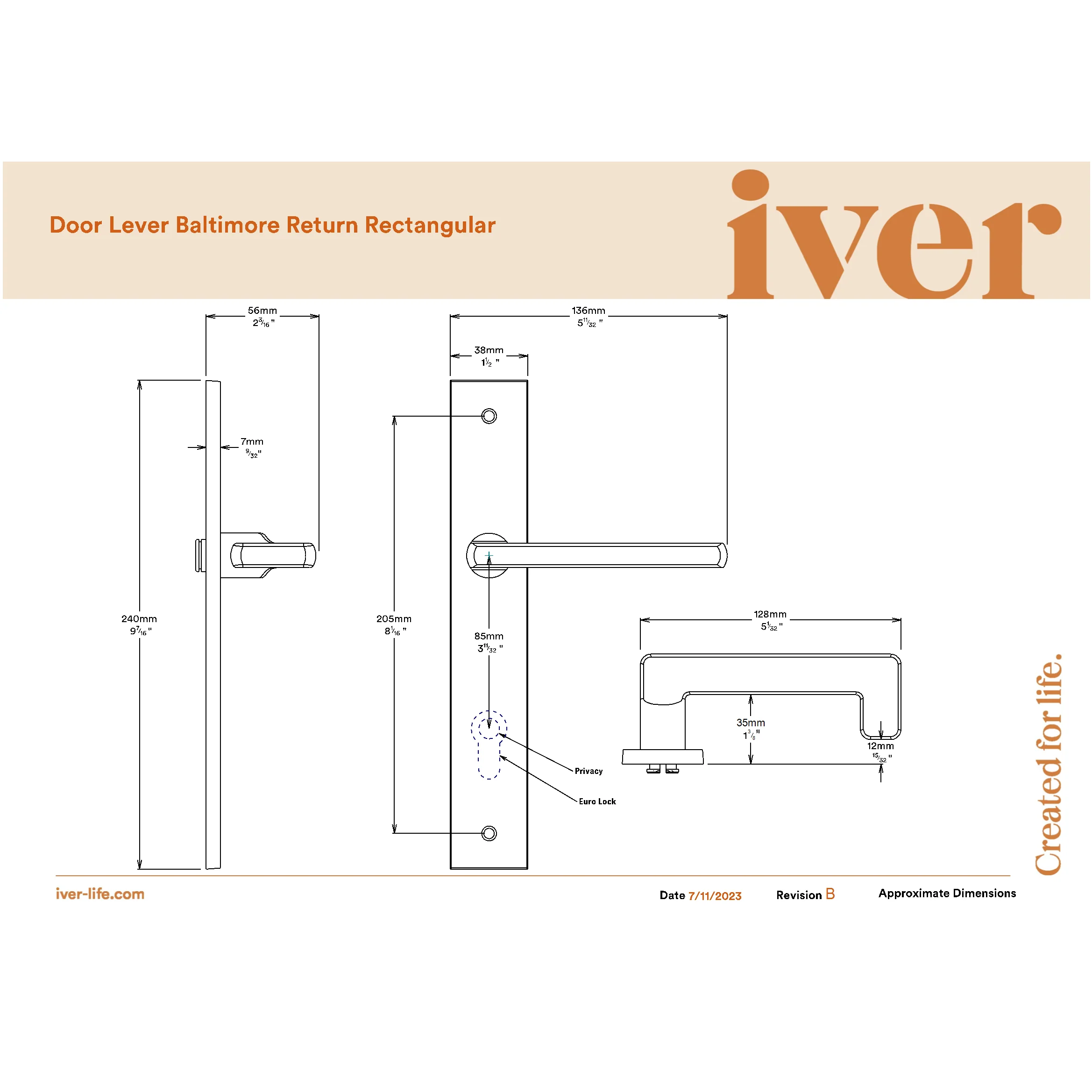 Iver Door Handle Baltimore Return Rectangular Latch Pair Polished Chrome - Image 2