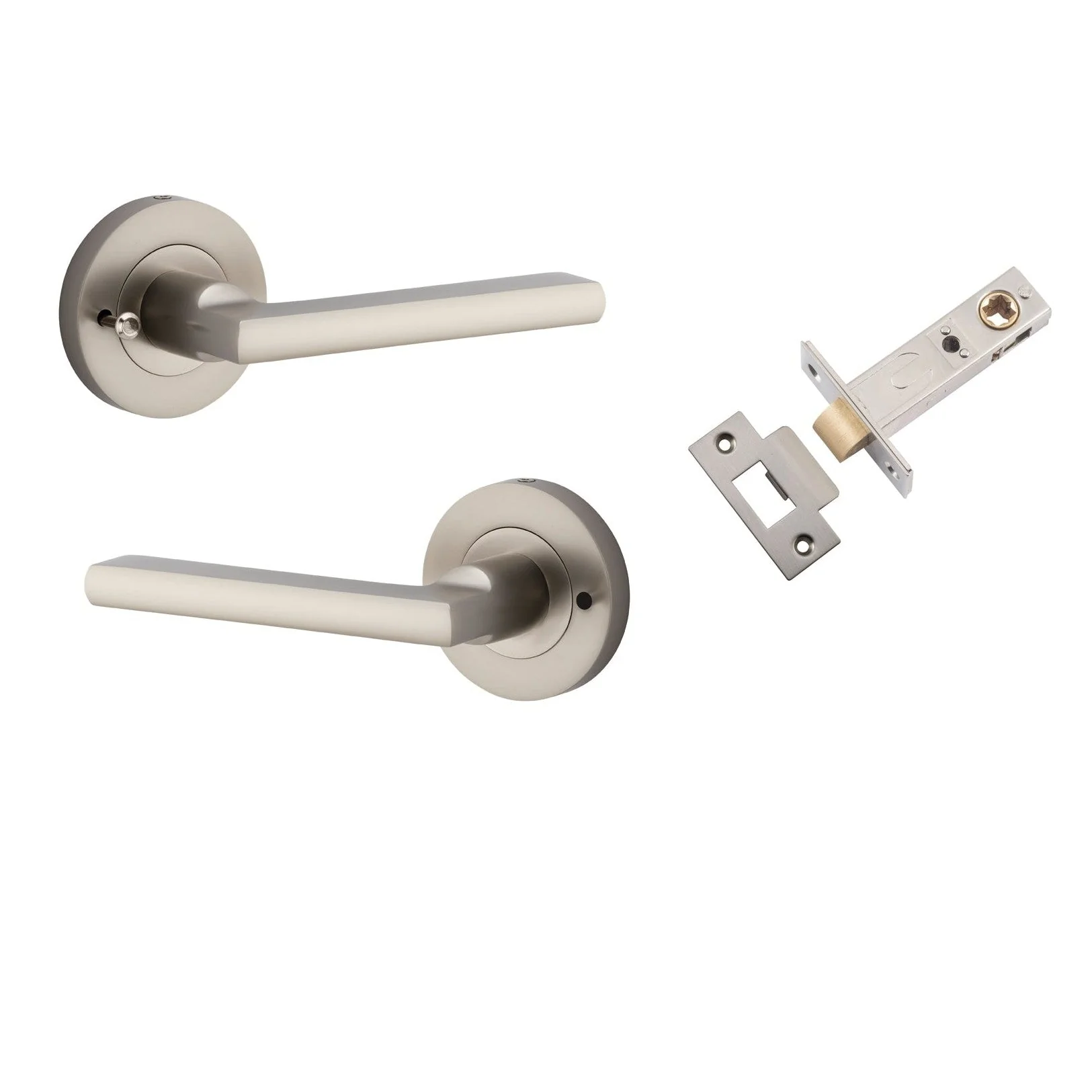 Iver Door Handle Baltimore Round Rose Inbuilt Privacy Pair Kit Satin Nickel