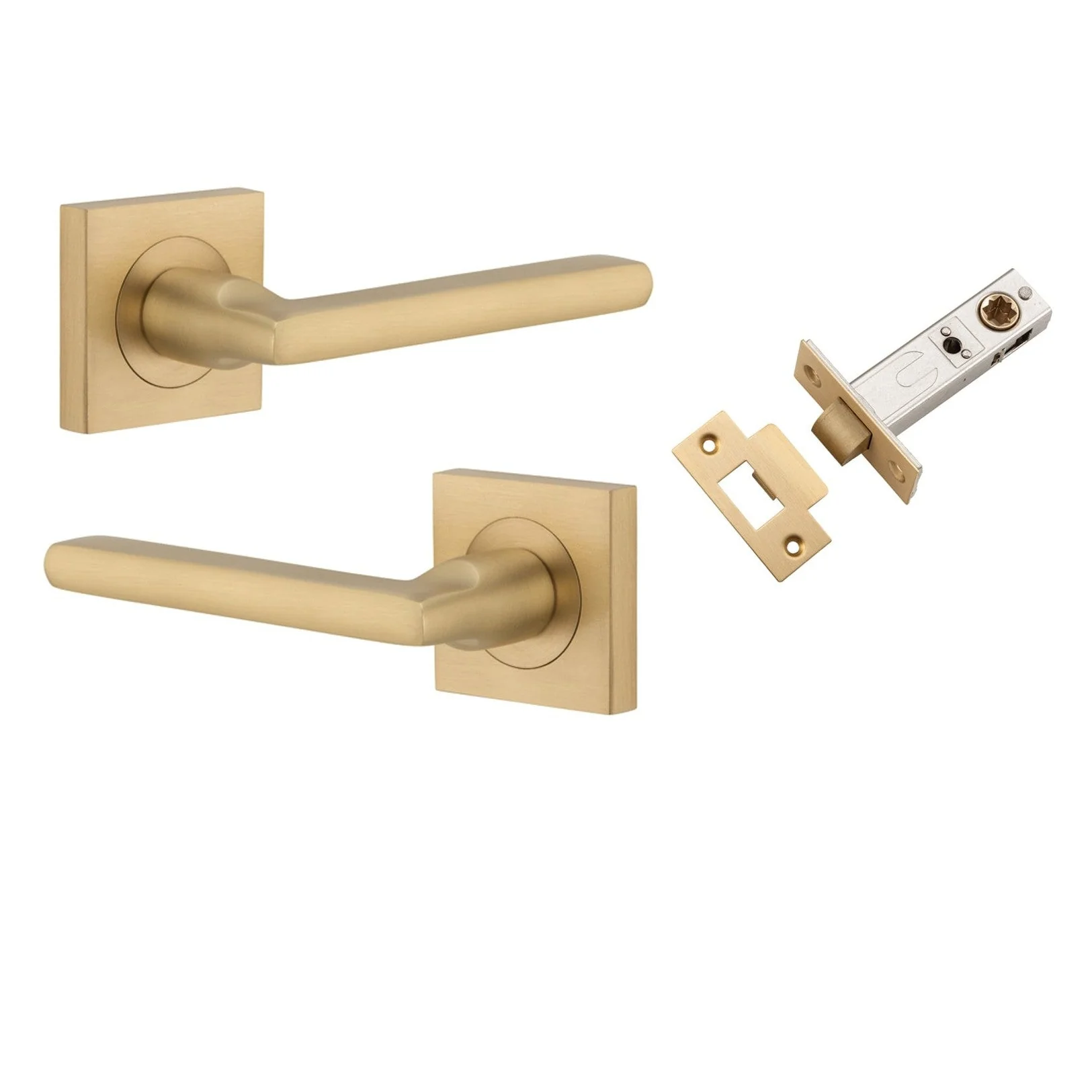 Iver Door Handle Baltimore Square Rose Pair Brushed Brass Passage Kit