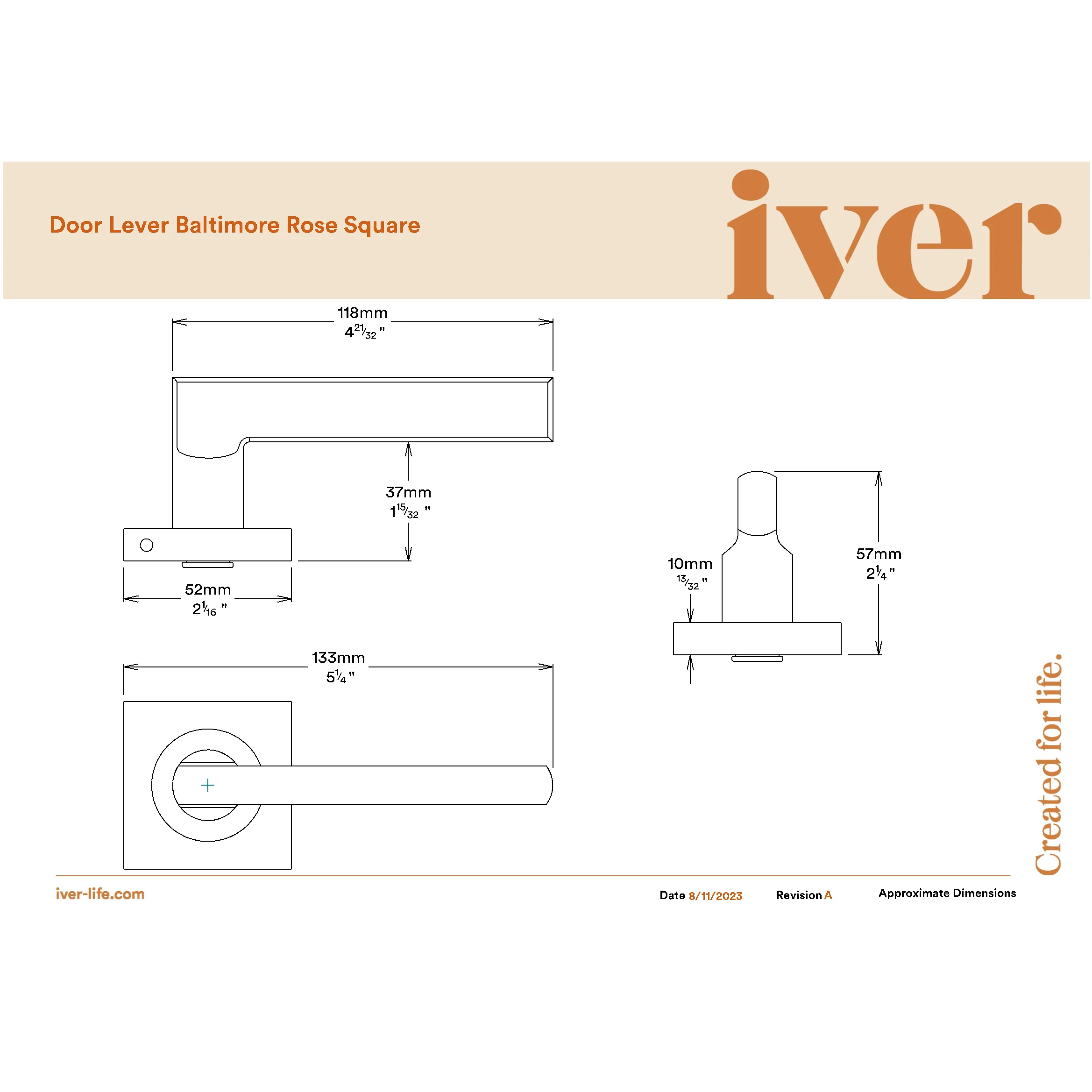 Iver Door Handle Baltimore Square Rose Pair Key/Thumb Polished Brass Entrance Kit - Image 2