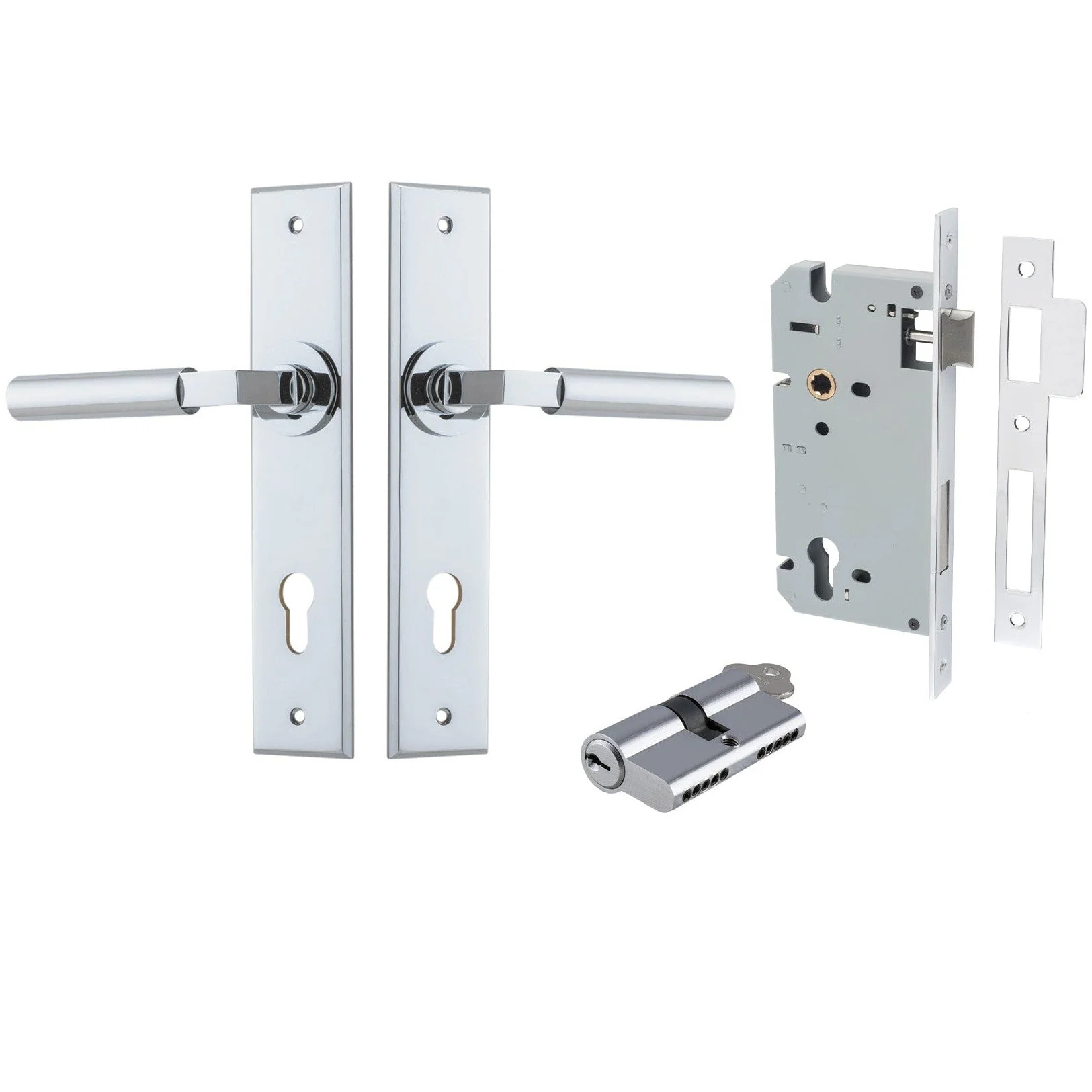 Iver Door Handle Berlin Chamfered Key/Key Polished Chrome Entrance Kit