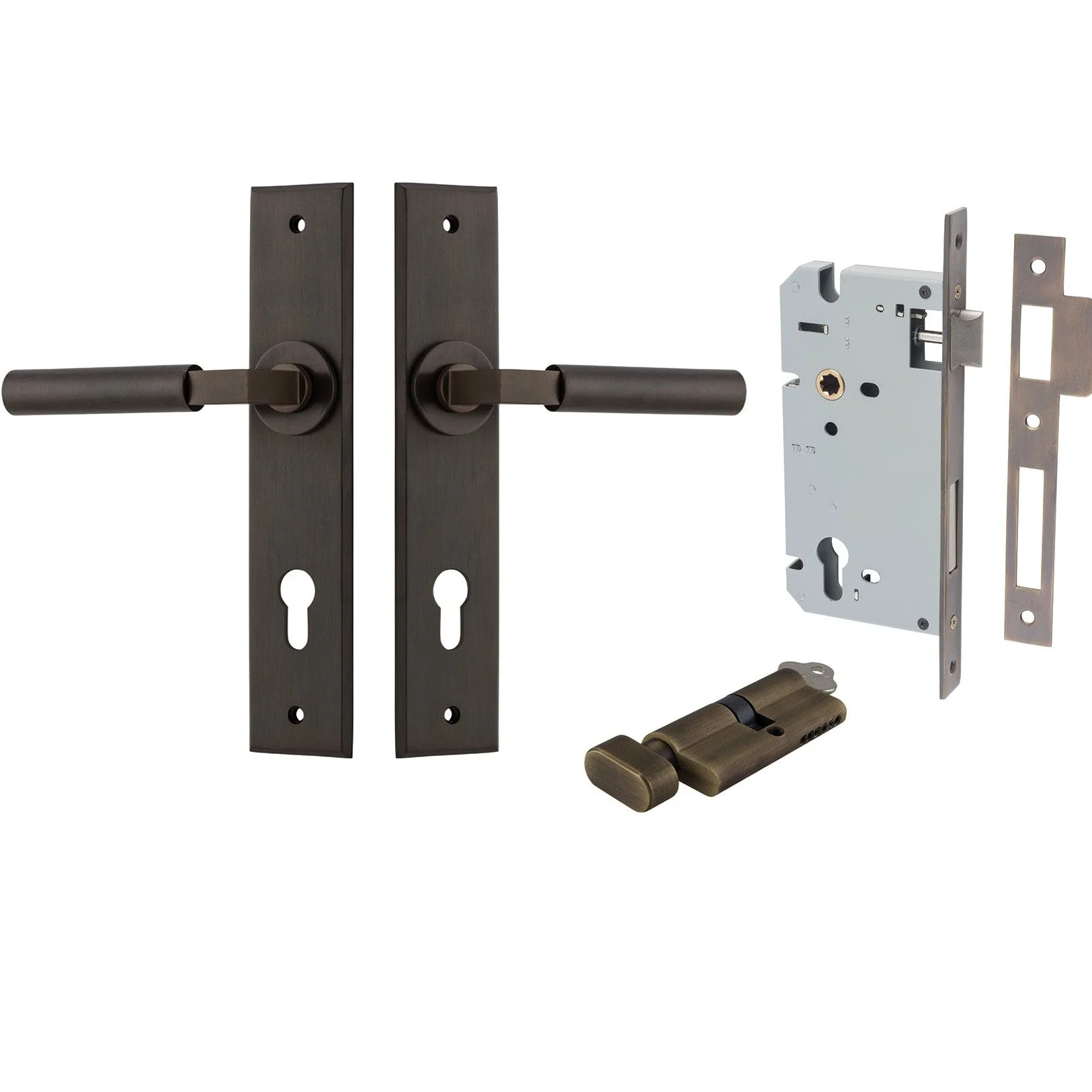 Iver Door Handle Berlin Chamfered Key/Thumb Signature Brass Entrance Kit