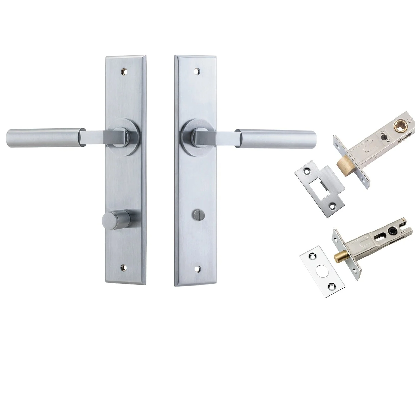 Iver Door Handle Berlin Chamfered Privacy Brushed Chrome Privacy Kit