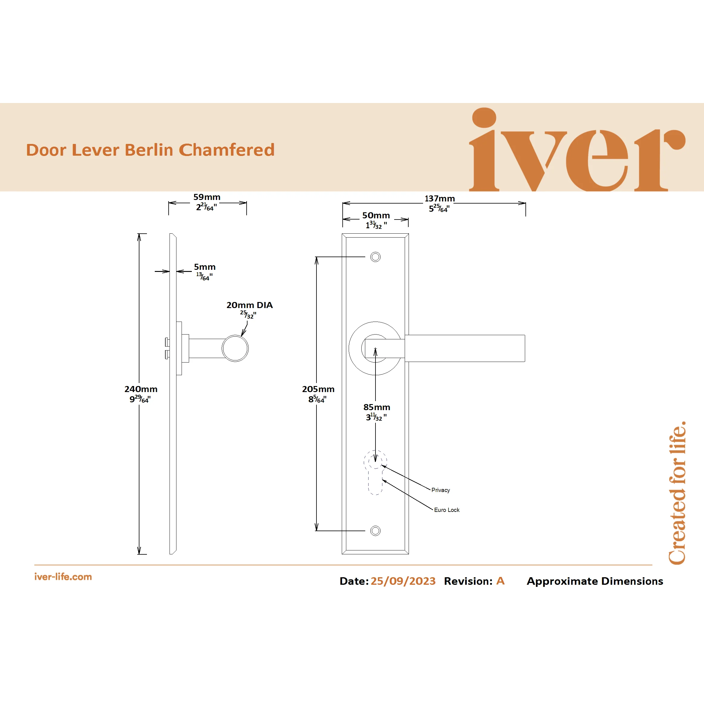 Iver Door Handle Berlin Chamfered Satin Nickel Passage Kit - Image 2
