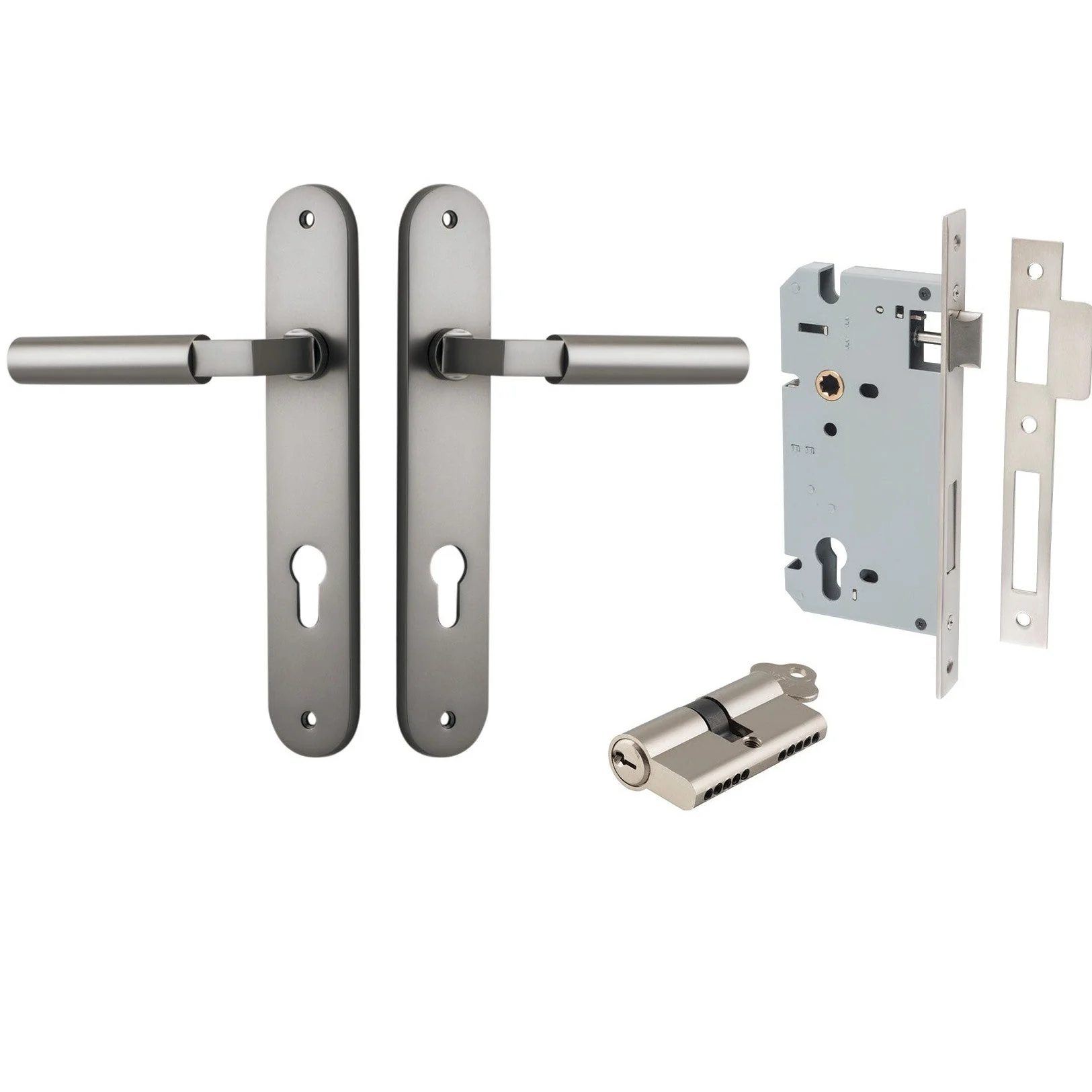 Iver Door Handle Berlin Oval Euro Pair Key/Key Satin Nickel Entrance Kit