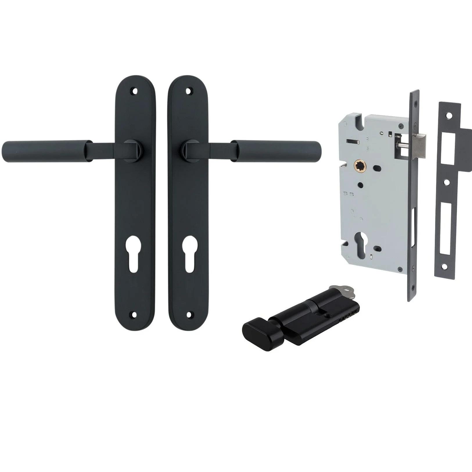Iver Door Handle Berlin Oval Euro Pair Key/Thumb Matt Black Entrance Kit