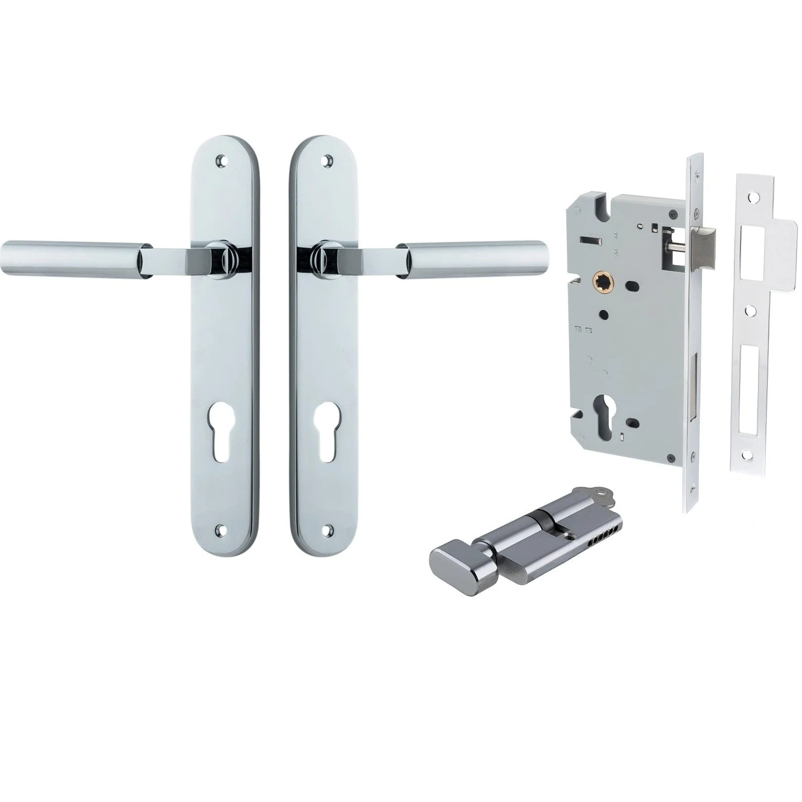 Iver Door Handle Berlin Oval Euro Pair Key/Thumb Polished Chrome Entrance Kit