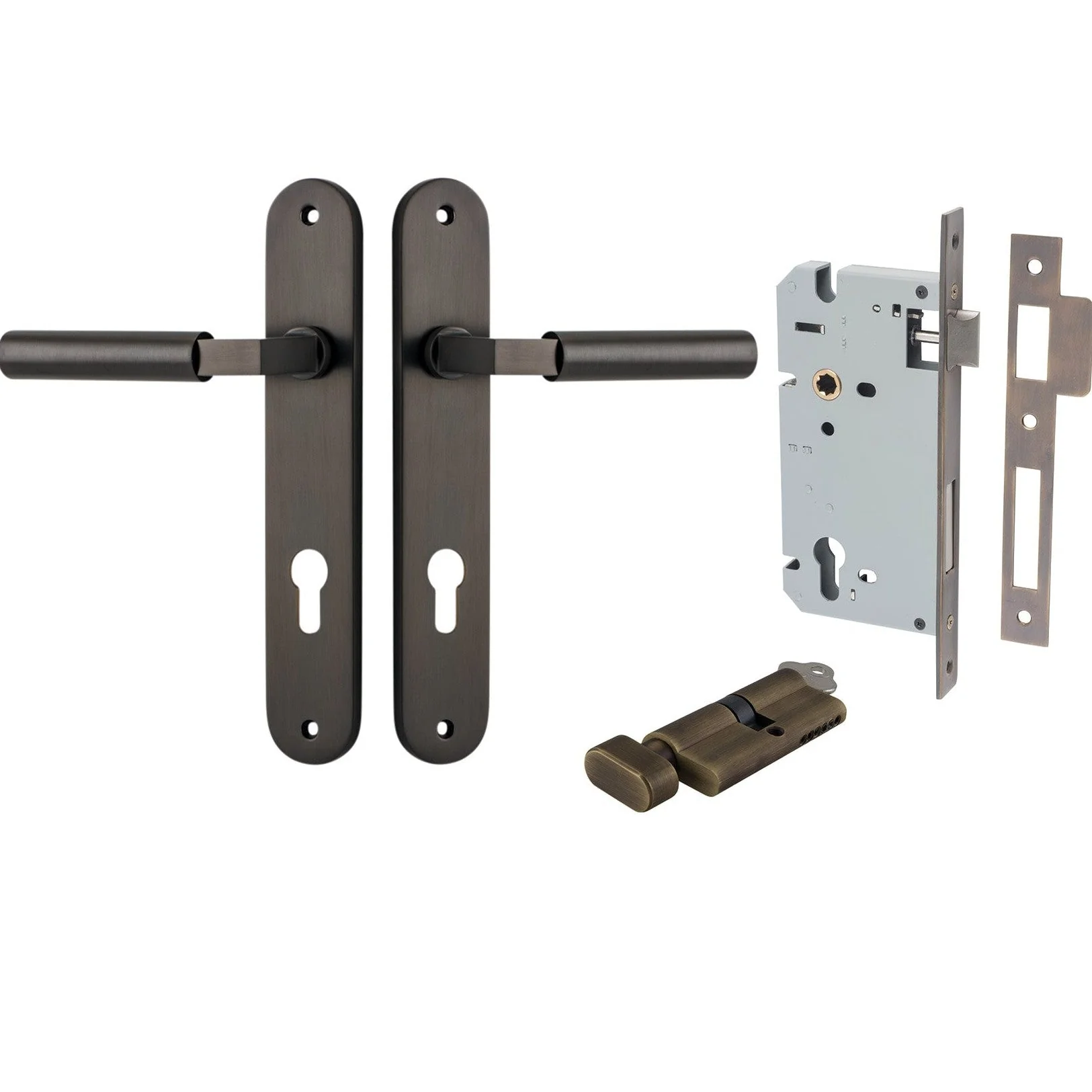 Iver Door Handle Berlin Oval Euro Pair Key/Thumb Signature Brass Entrance Kit