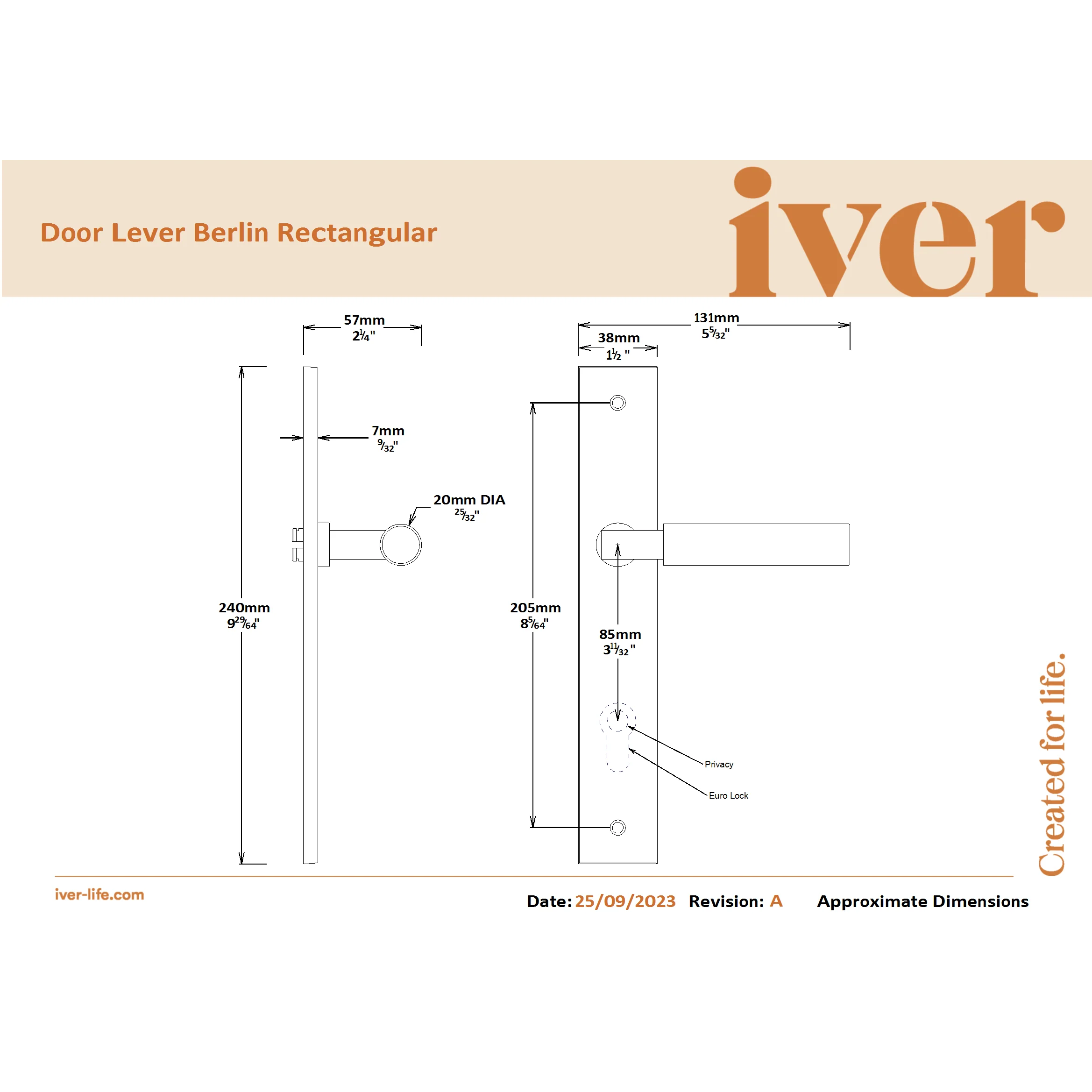 Iver Door Handle Berlin Rectangular Euro Pair Key/Thumb Satin Nickel Entrance Kit - Image 2