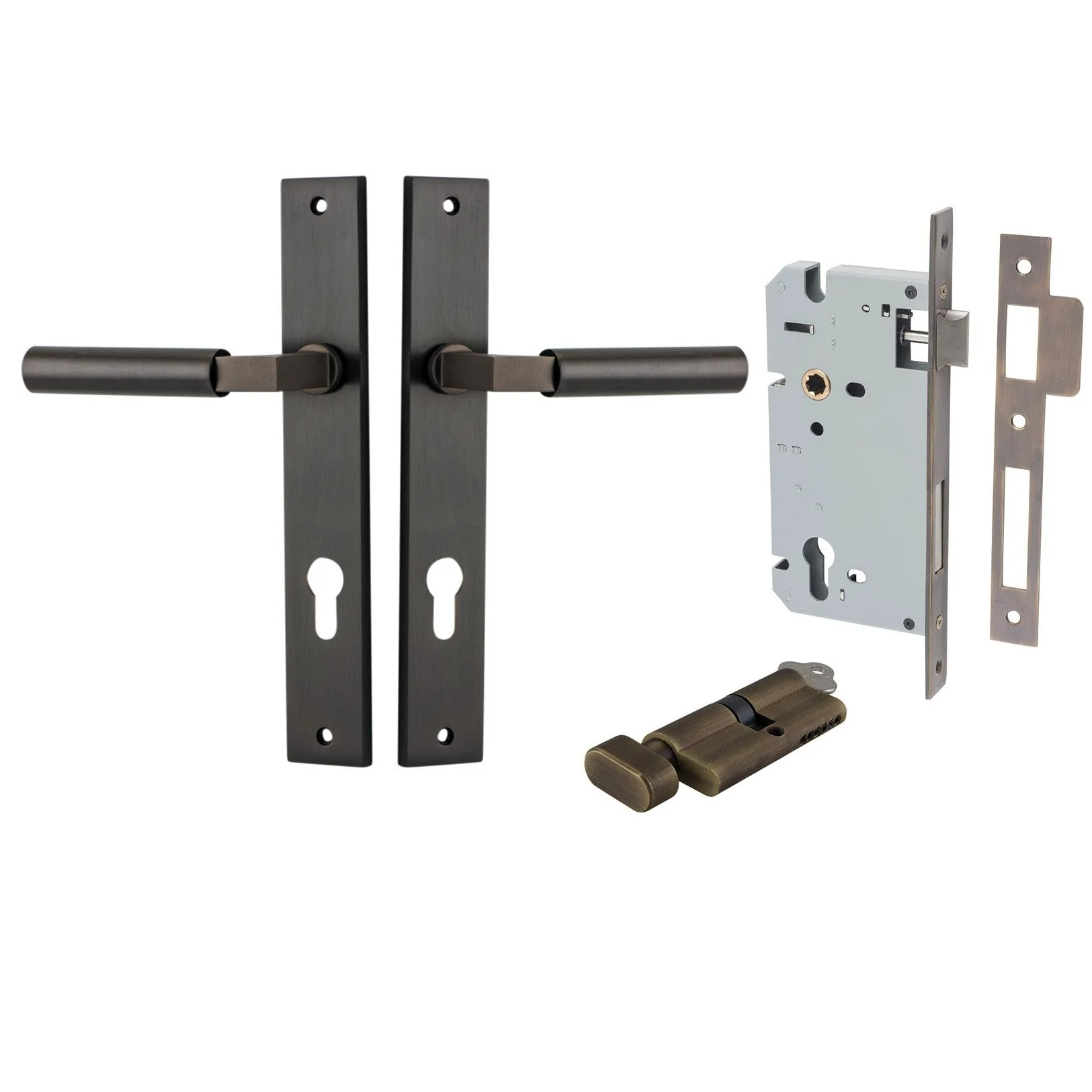 Iver Door Handle Berlin Rectangular Euro Pair Key/Thumb Signature Brass Entrance Kit