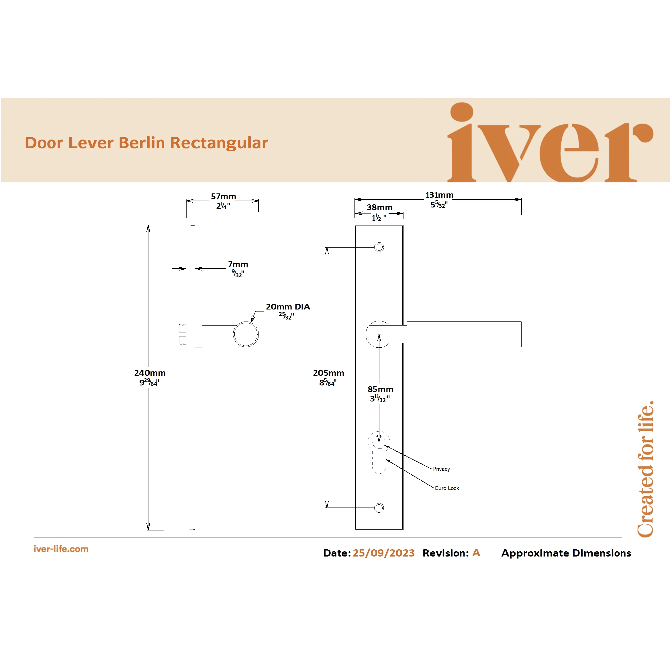 Iver Door Handle Berlin Rectangular Privacy Polished Chrome - Image 2