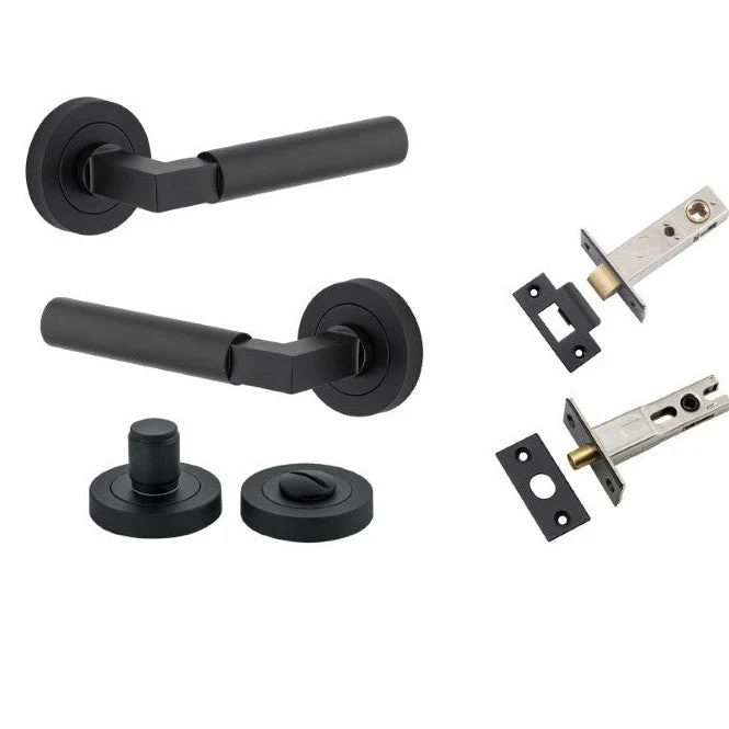 Iver Door Handle Berlin Rose Round Matt Black Privacy Kit