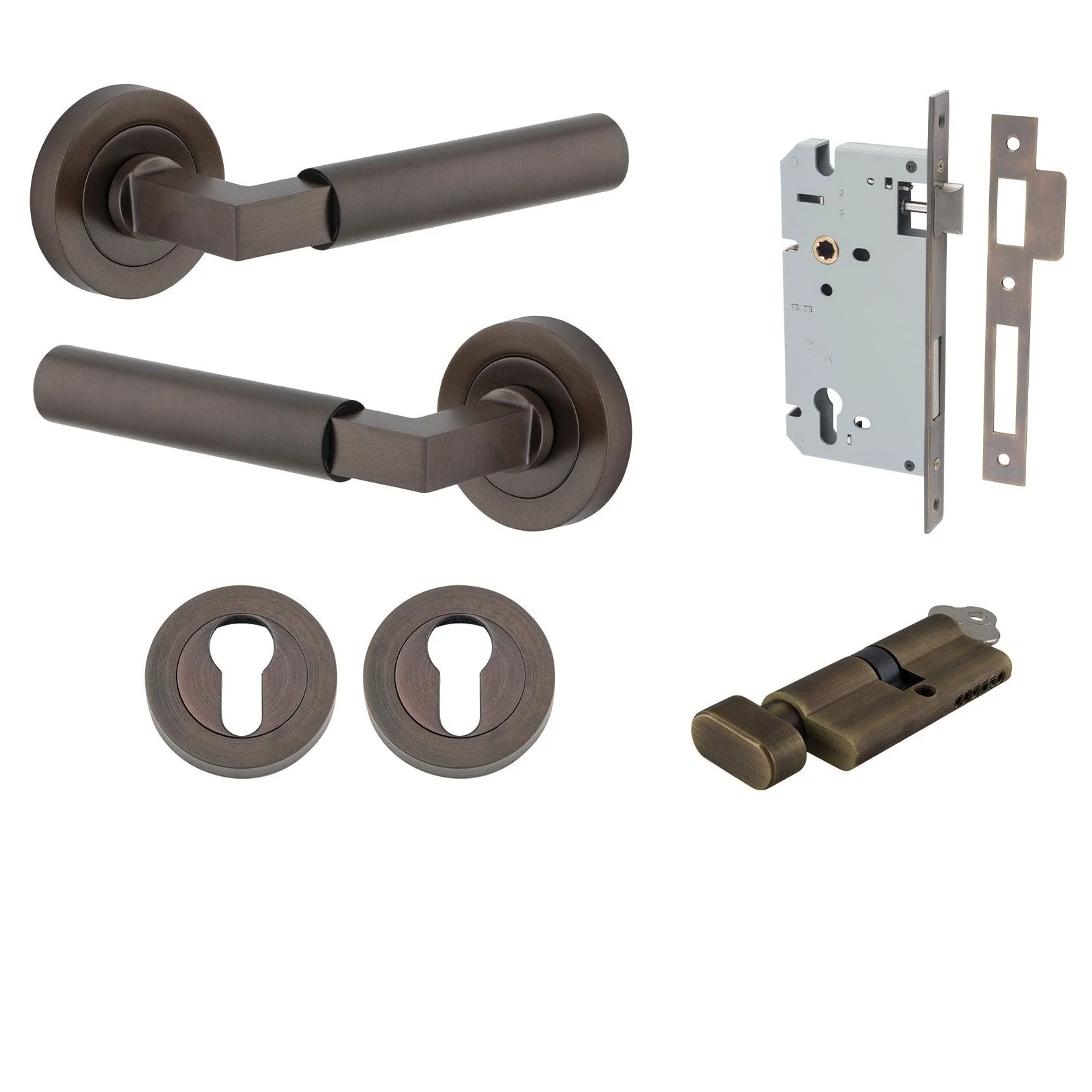 Iver Door Handle Berlin Rose Round Pair Key/Thumb Signature Brass Entrance Kit