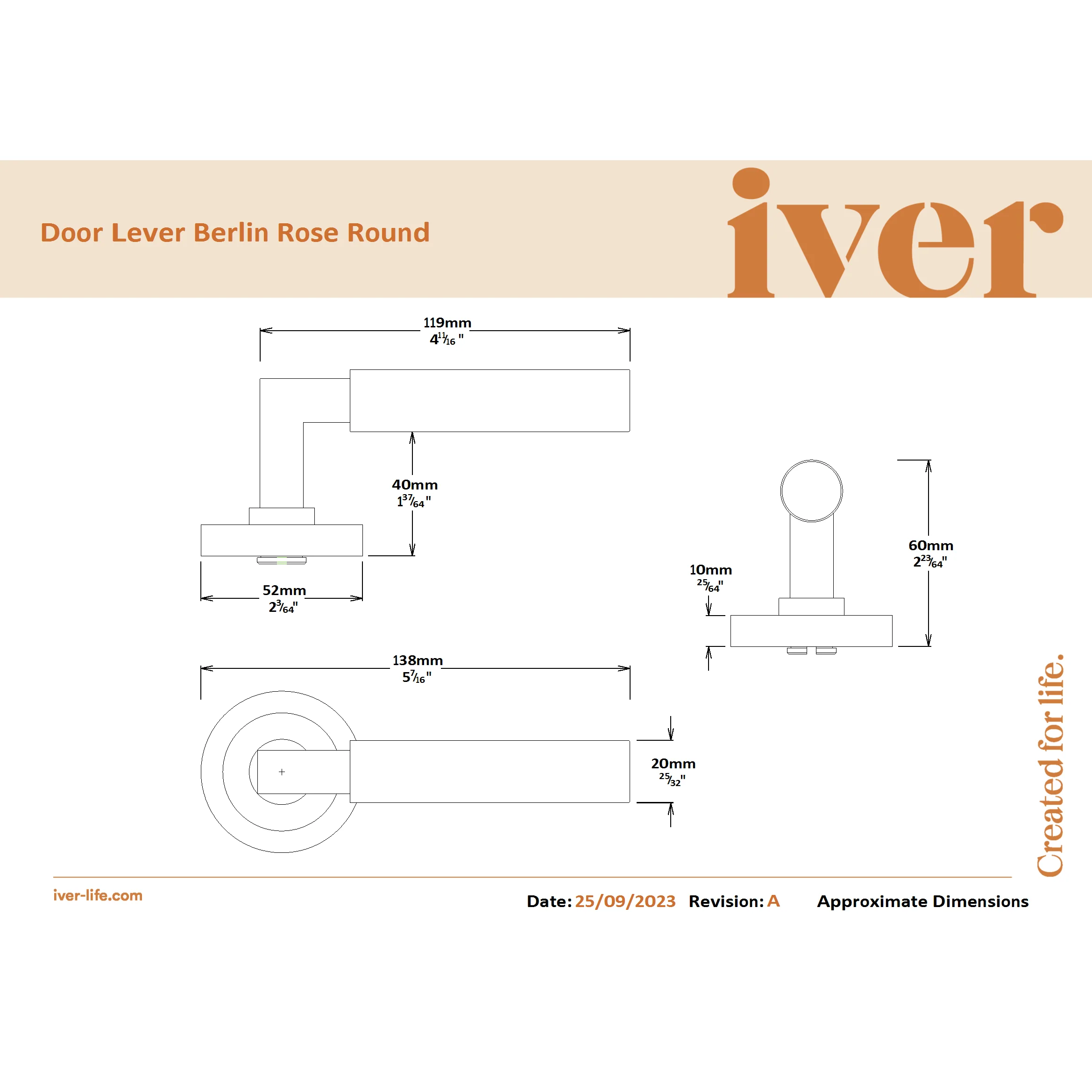 Iver Door Handle Berlin Rose Round Satin Nickel Passage Kit - Image 2