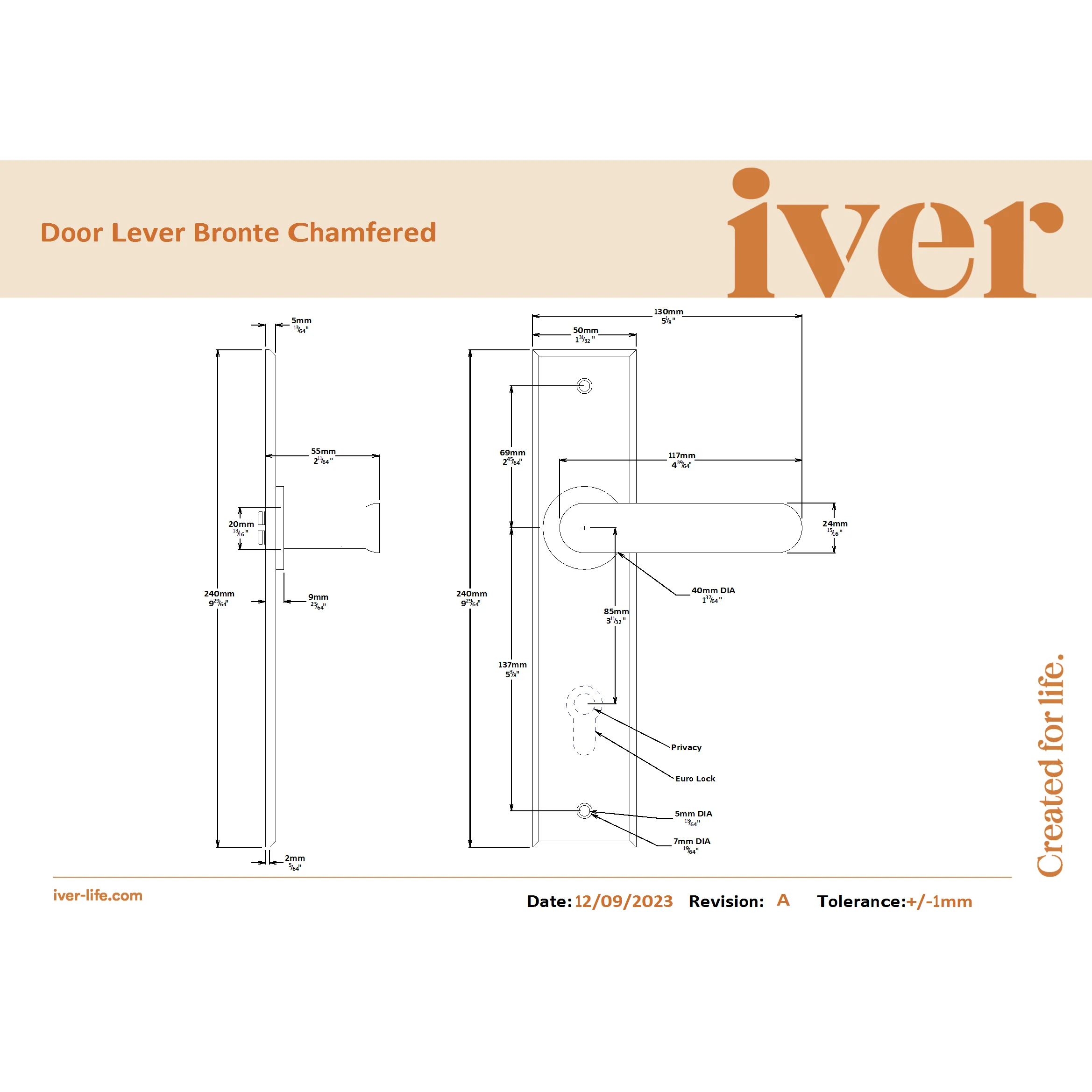 Iver Door Handle Bronte Chamfered Key/Thumb Signature Brass Entrance Kit - Image 2