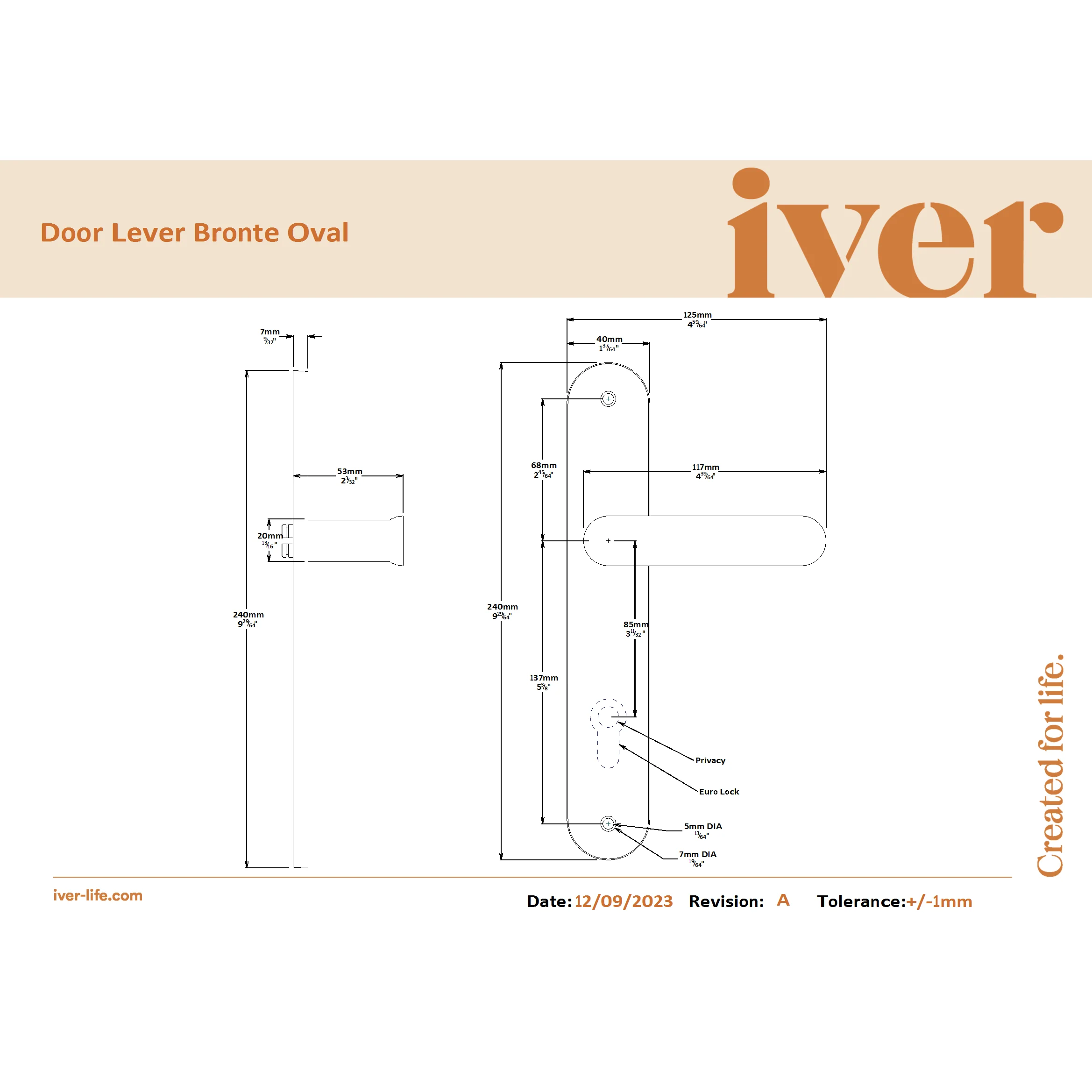 Iver Door Handle Bronte Oval Privacy Polished Chrome - Image 2