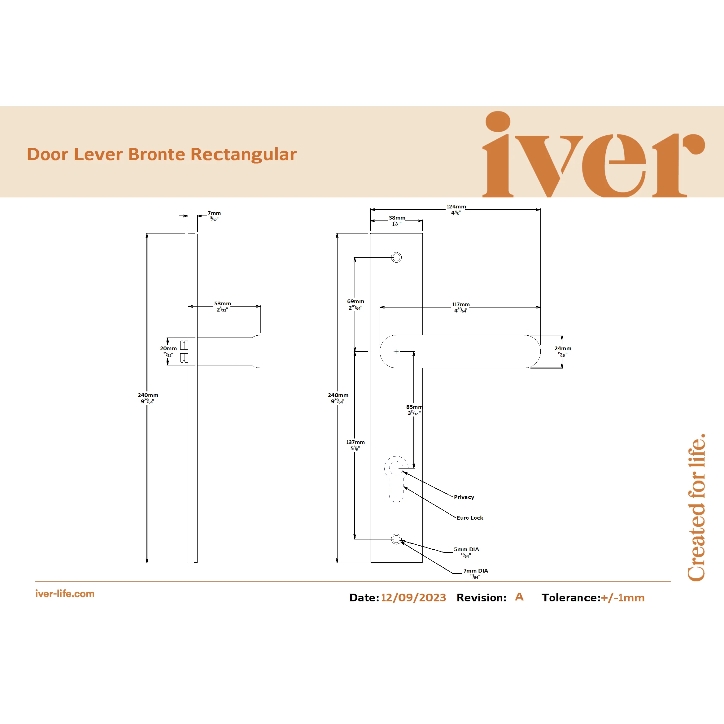 Iver Door Handle Bronte Rectangular Privacy Polished Brass - Image 2